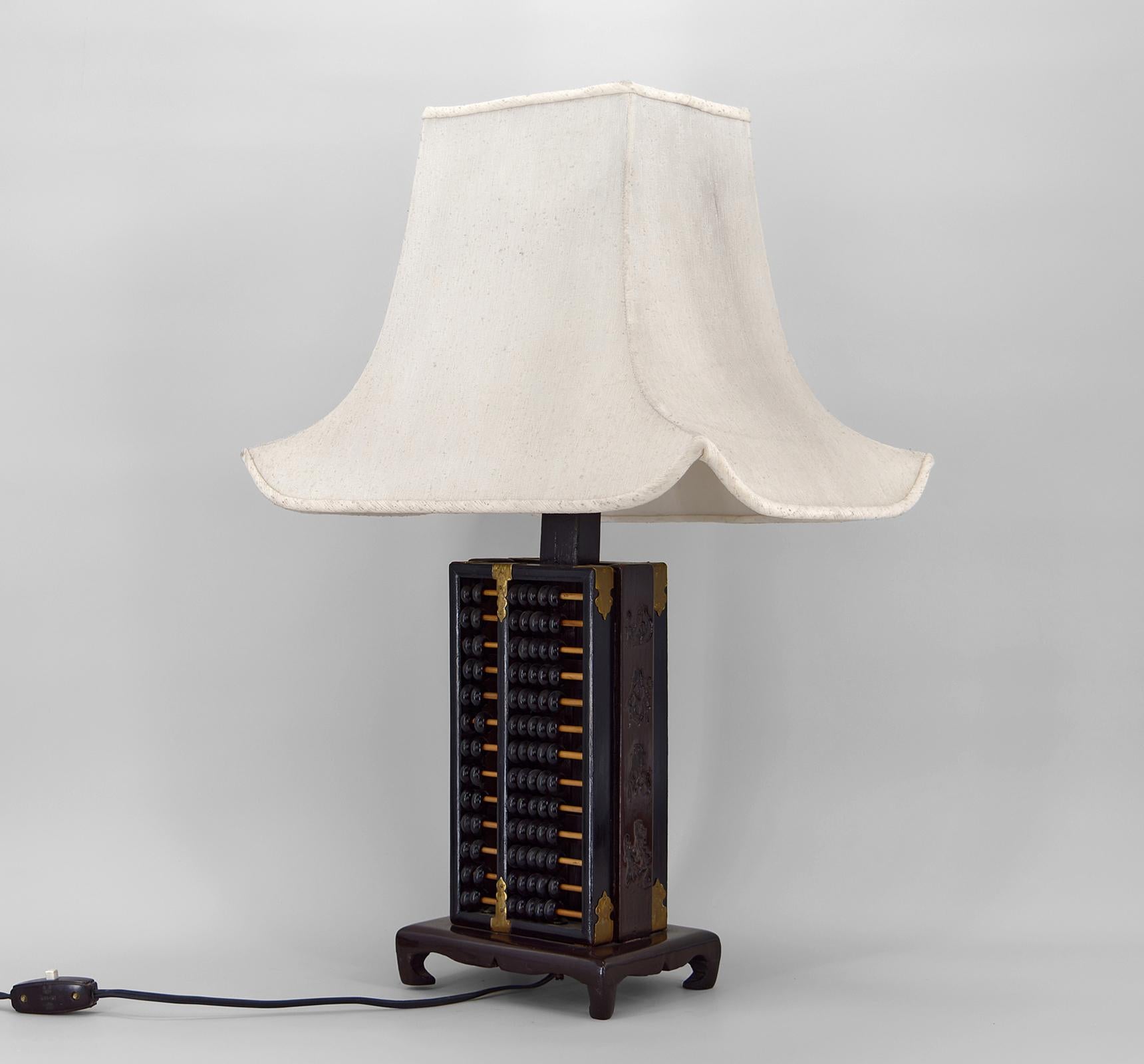 Carved Mid-Century Chinese Abacus / Suanpan Lamp, circa 1950
