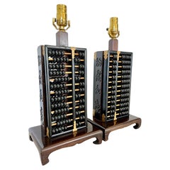 Mid-Century Chinese Abacus Table Lamps - a Pair
