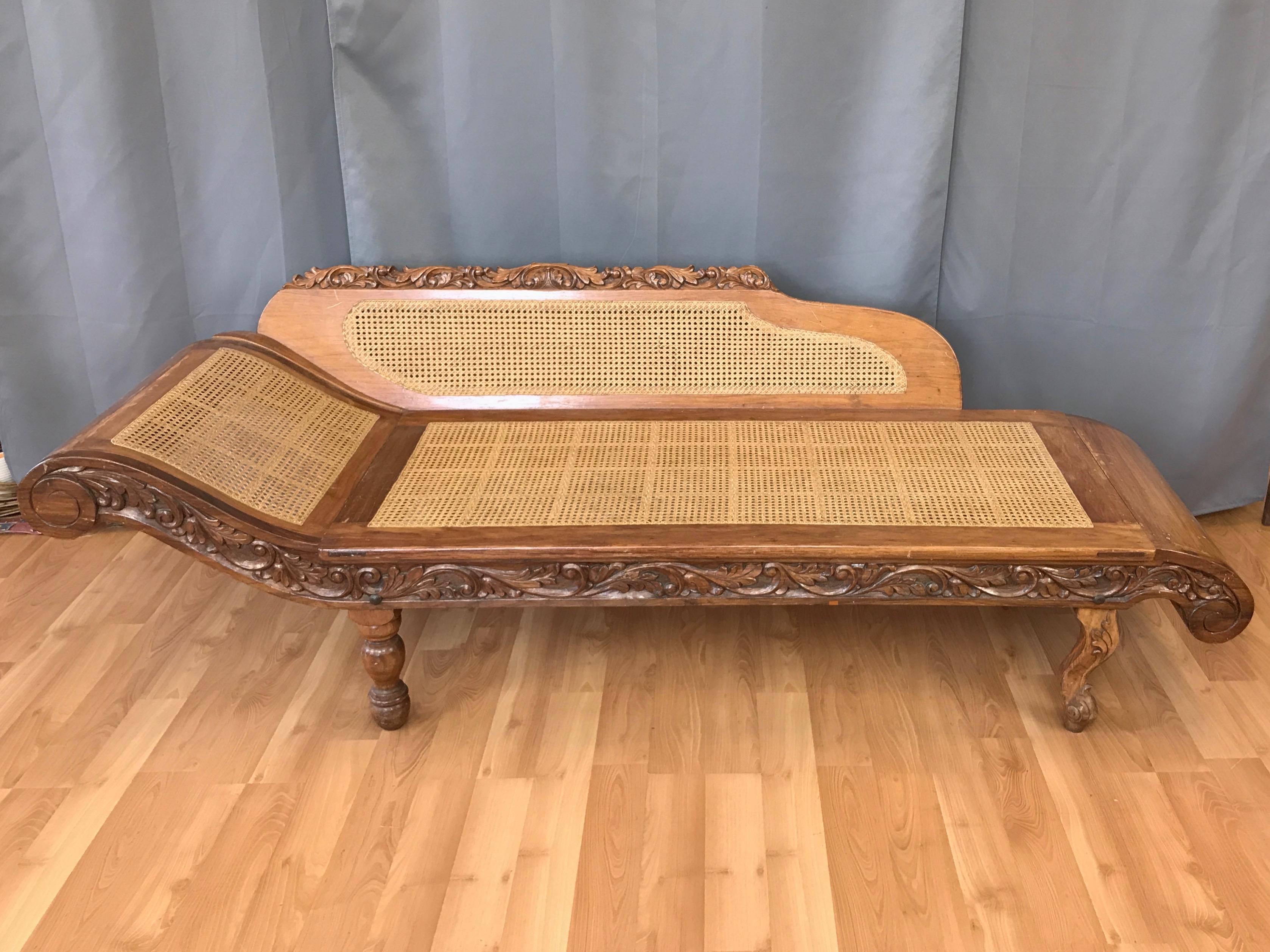 Mid-Century Chinese Annatto Wood and Rattan Daybed or Chaise Lounge (Chinoiserie)