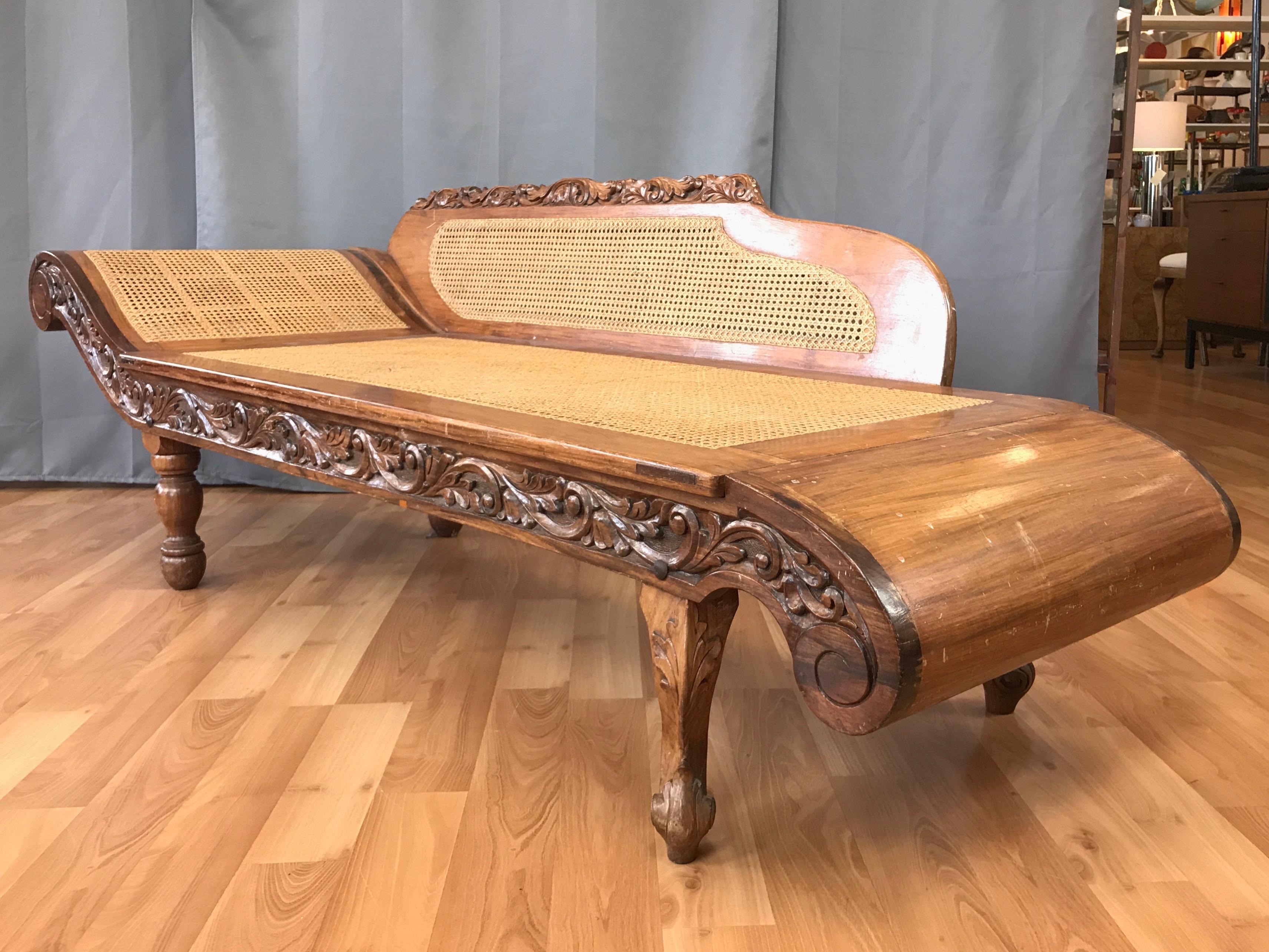 Mid-Century Chinese Annatto Wood and Rattan Daybed or Chaise Lounge In Good Condition In San Francisco, CA