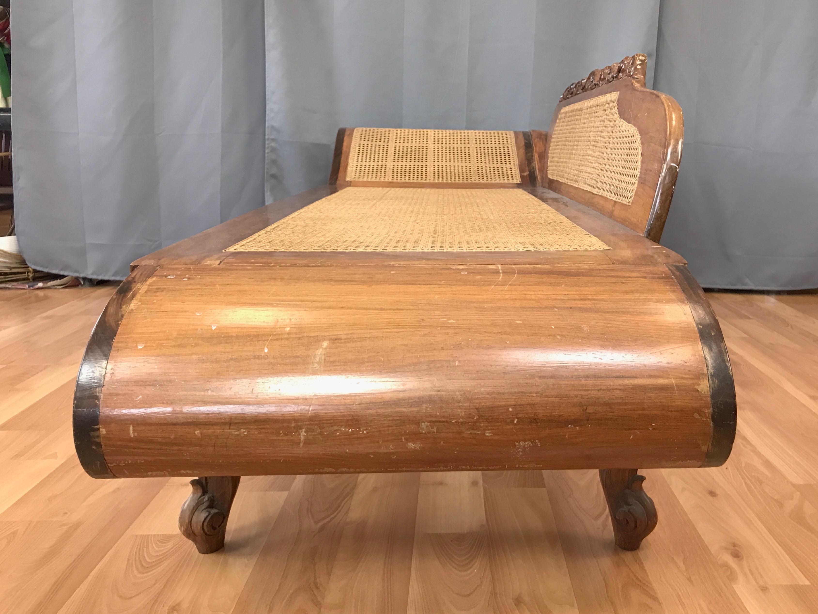 Mid-Century Chinese Annatto Wood and Rattan Daybed or Chaise Lounge 2