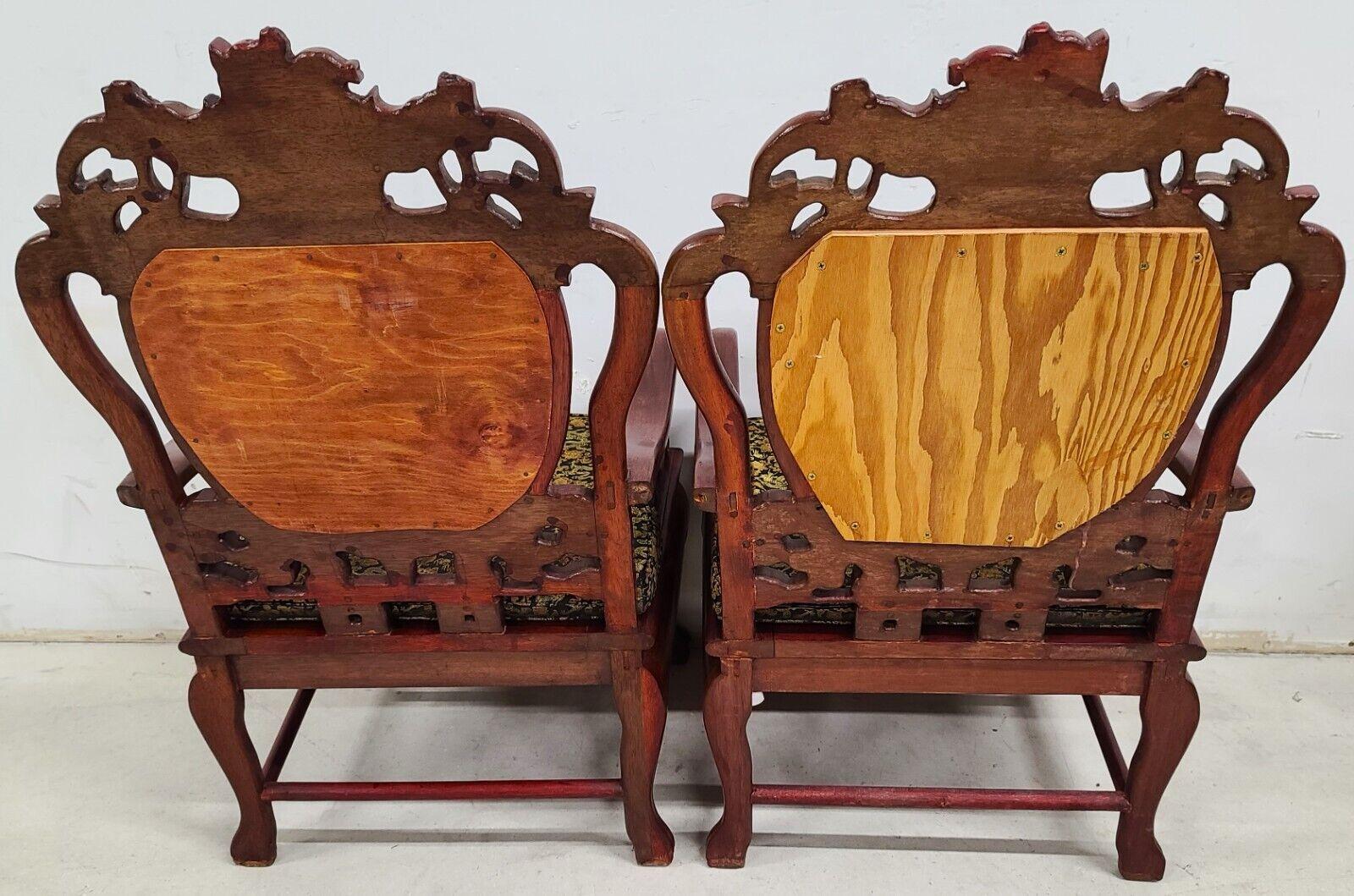 Mid Century Chinese Asian Rosewood & Marble Armchairs, a Pair 6