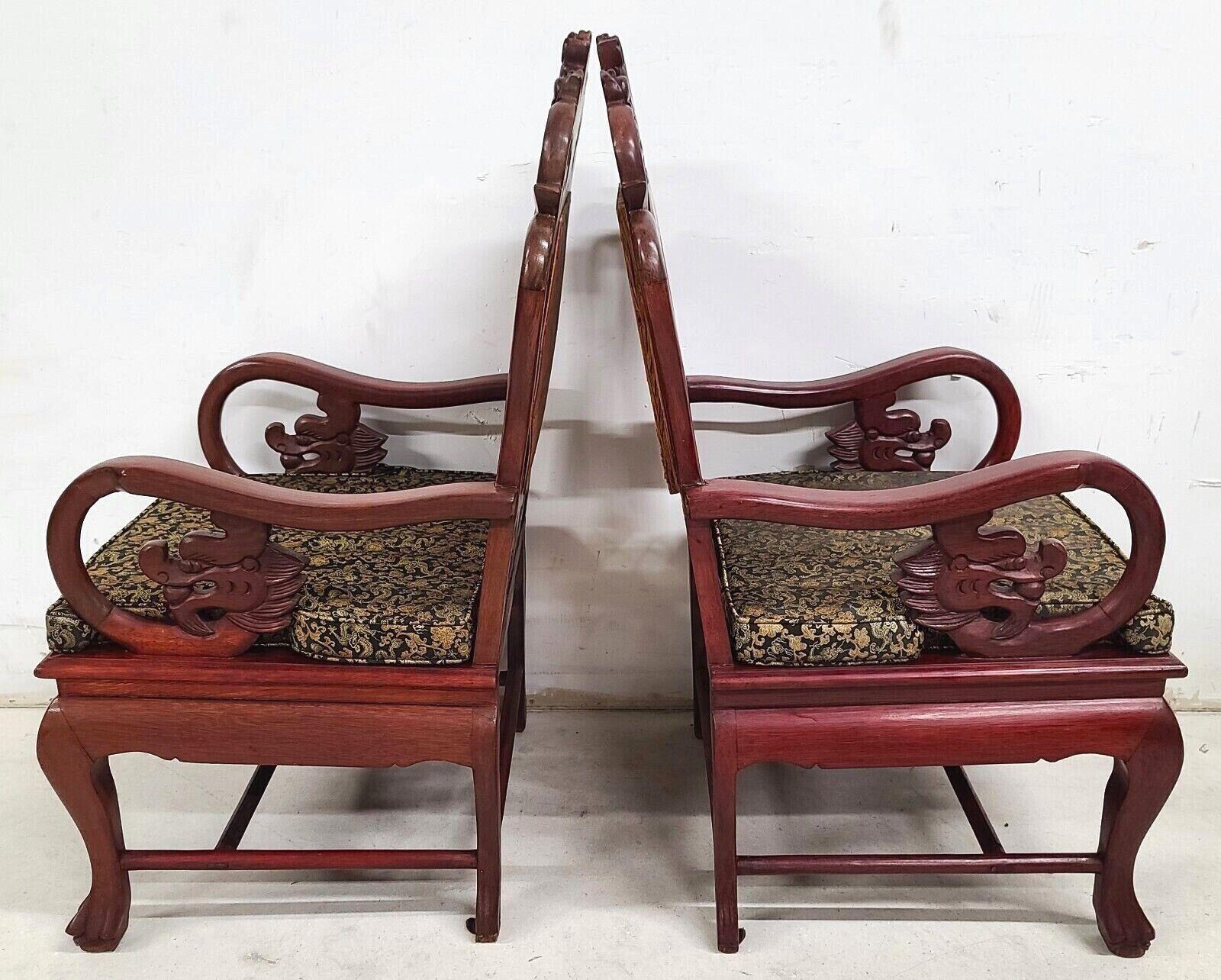 Chinoiserie Mid Century Chinese Asian Rosewood & Marble Armchairs, a Pair