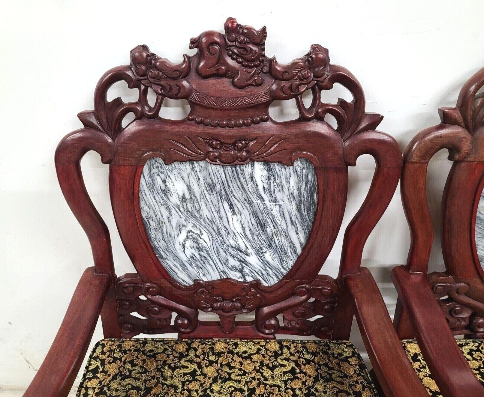 Mid Century Chinese Asian Rosewood & Marble Armchairs, a Pair In Good Condition In Lake Worth, FL