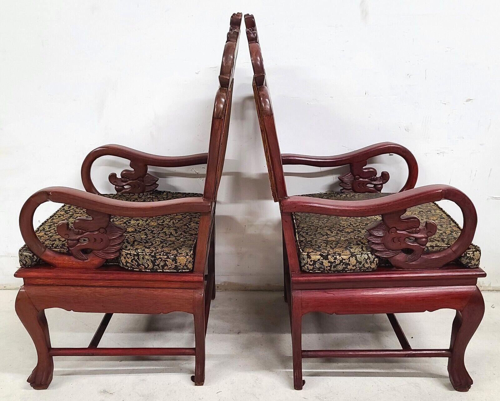 Chinoiserie Mid Century Chinese Asian Rosewood & Marble Armchairs Pair For Sale