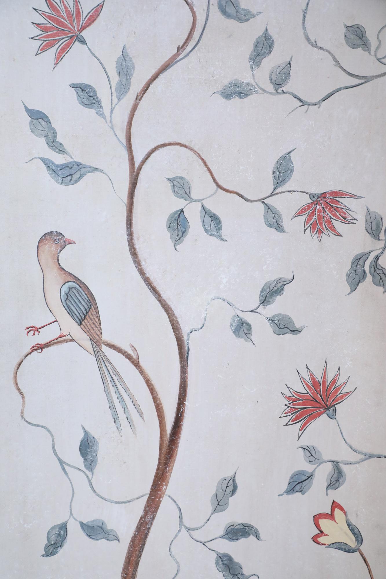 Paravent chinois à quatre panneaux beige et arbre à fleurs du milieu du siècle dernier en vente 4