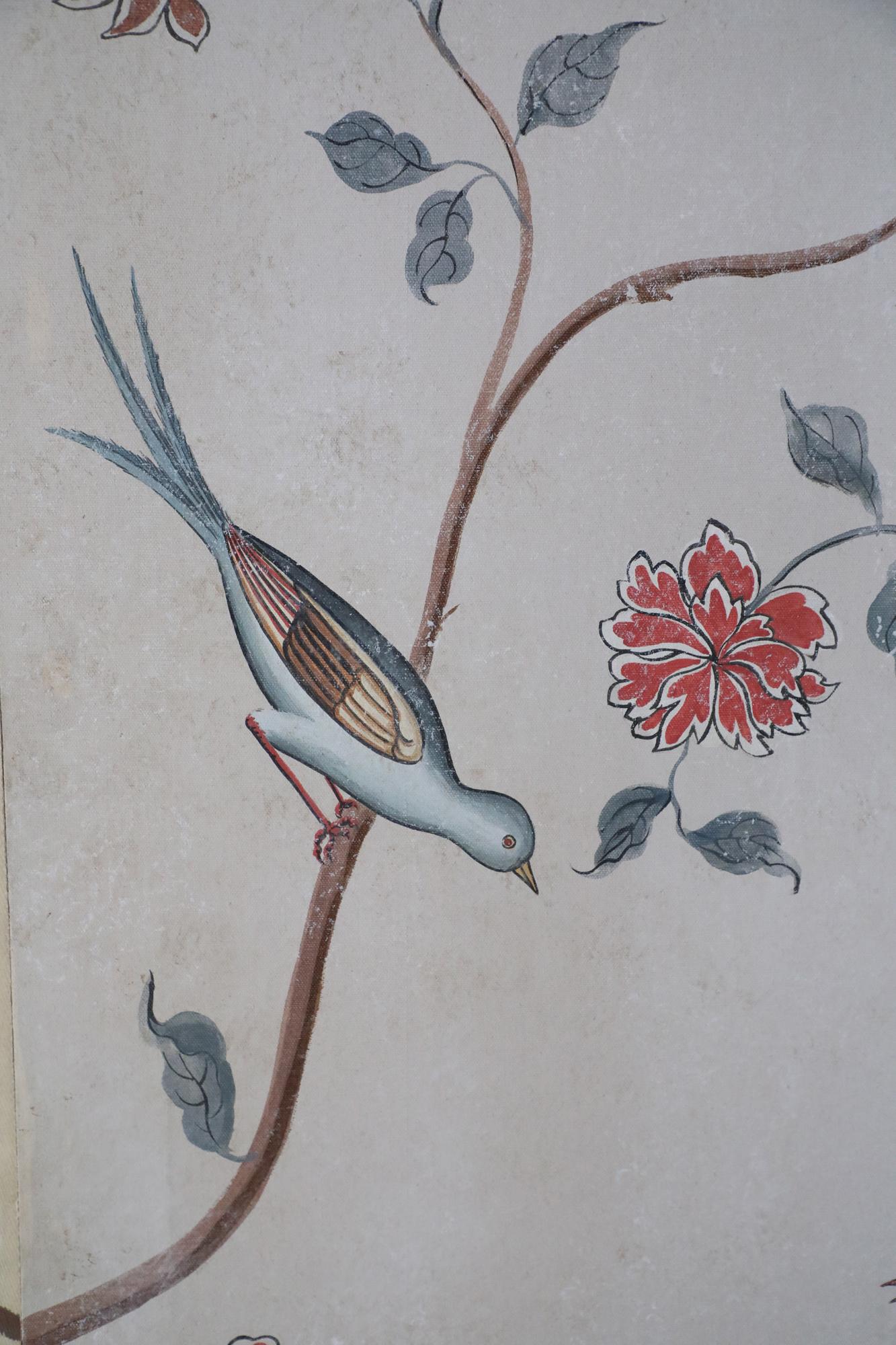 Paravent chinois à quatre panneaux beige et arbre à fleurs du milieu du siècle dernier en vente 7