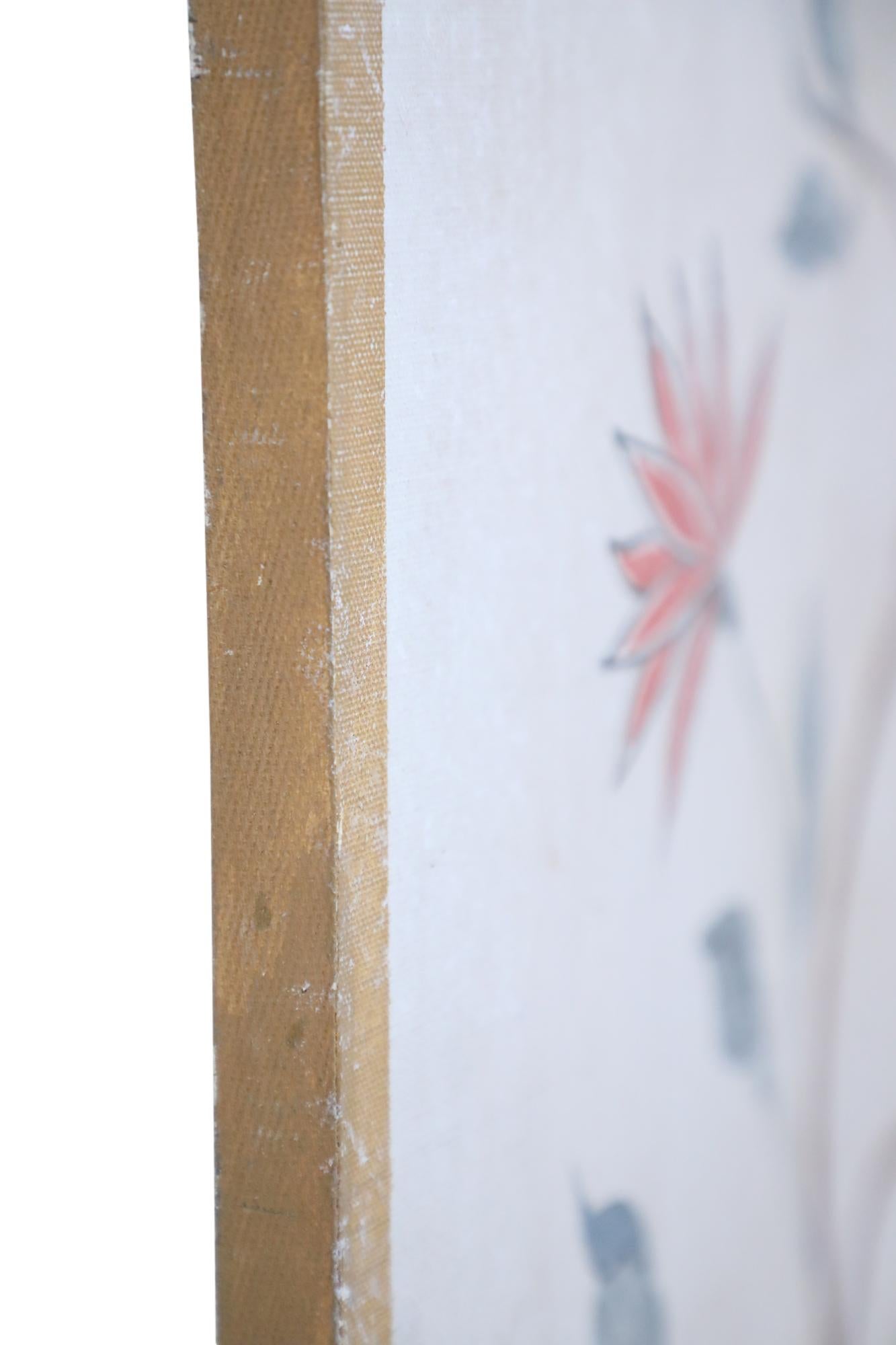 Paravent chinois à quatre panneaux beige et arbre à fleurs du milieu du siècle dernier en vente 9