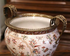 Mid-Century Chinese Bronze and Painted Porcelain Planter with Butterfly Motifs