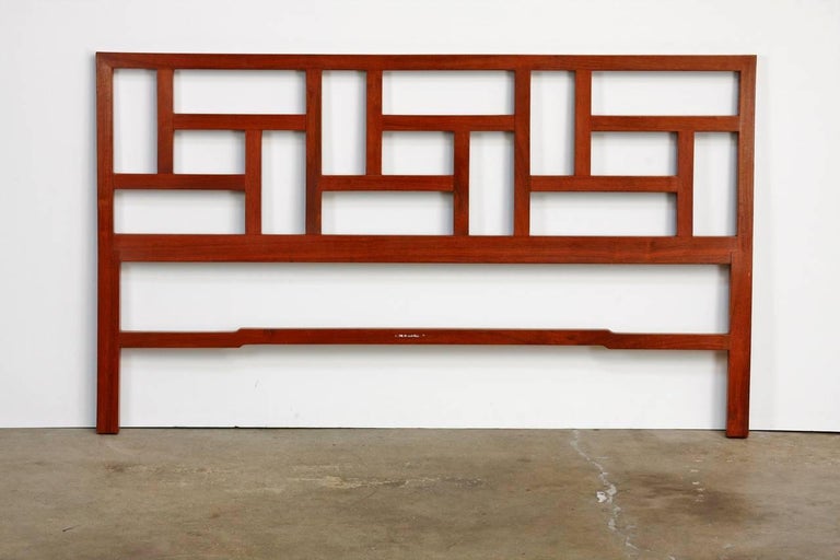 Midcentury Chinese Carved Hardwood Geometric Headboard For Sale at 1stdibs