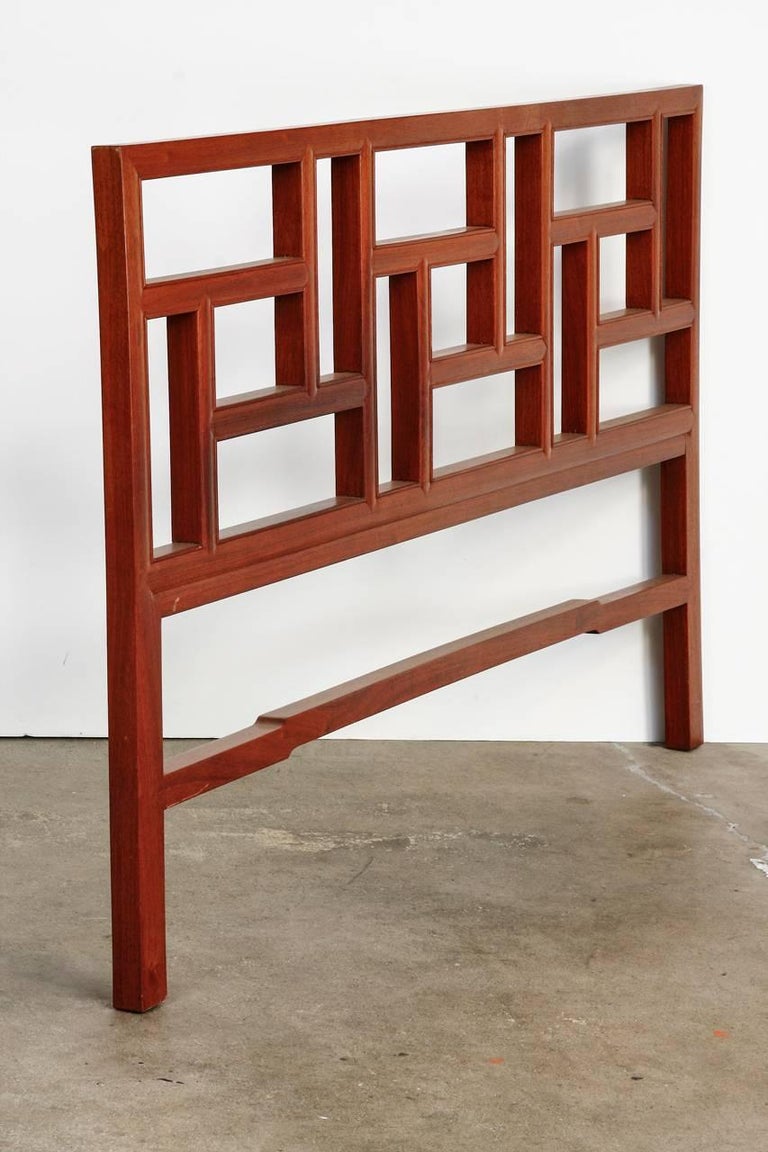 Midcentury Chinese Carved Hardwood Geometric Headboard at 1stDibs