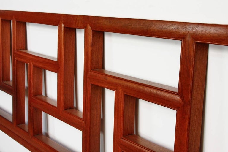 Midcentury Chinese Carved Hardwood Geometric Headboard at 1stDibs