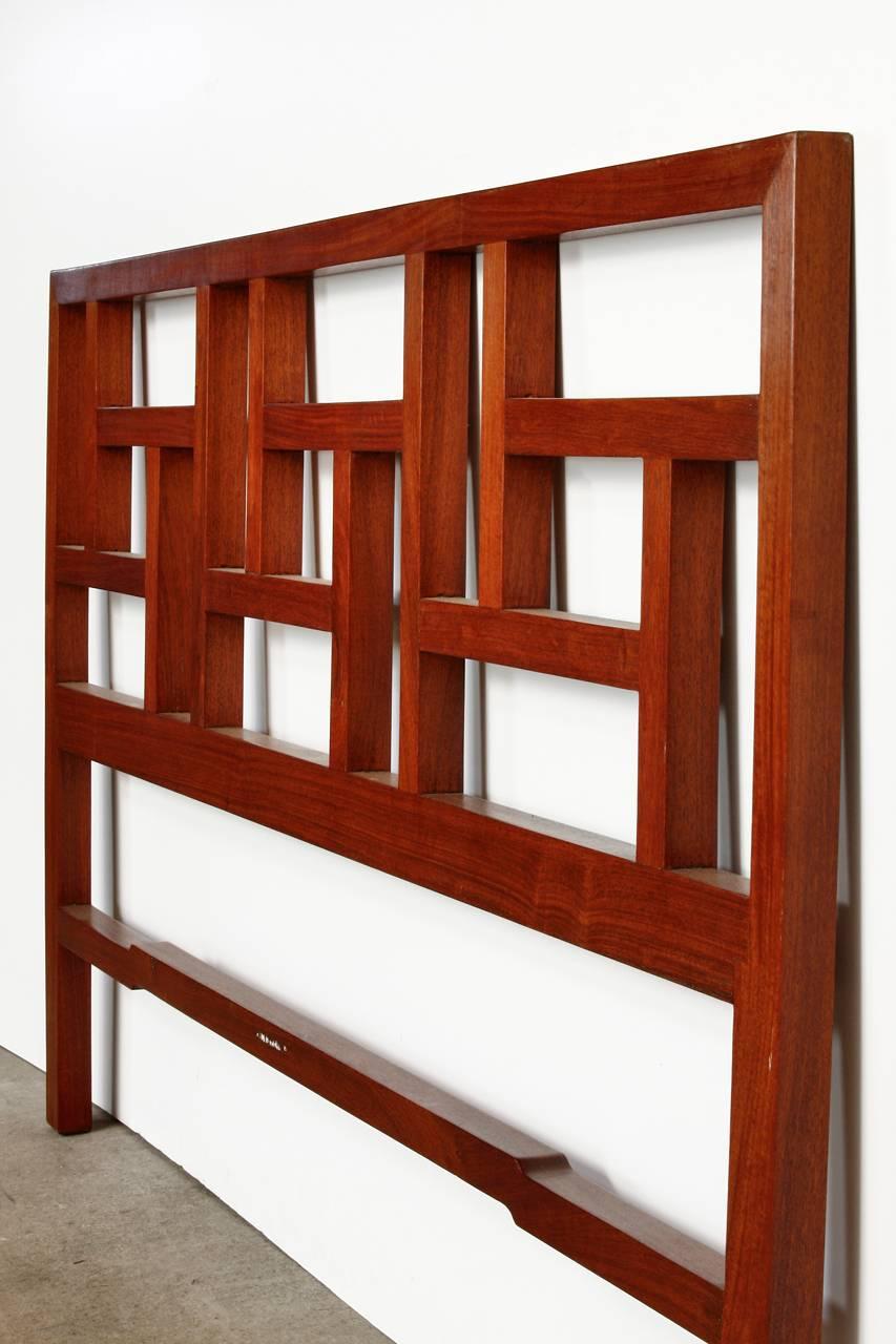 Midcentury Chinese Carved Hardwood Geometric Headboard In Excellent Condition In Rio Vista, CA