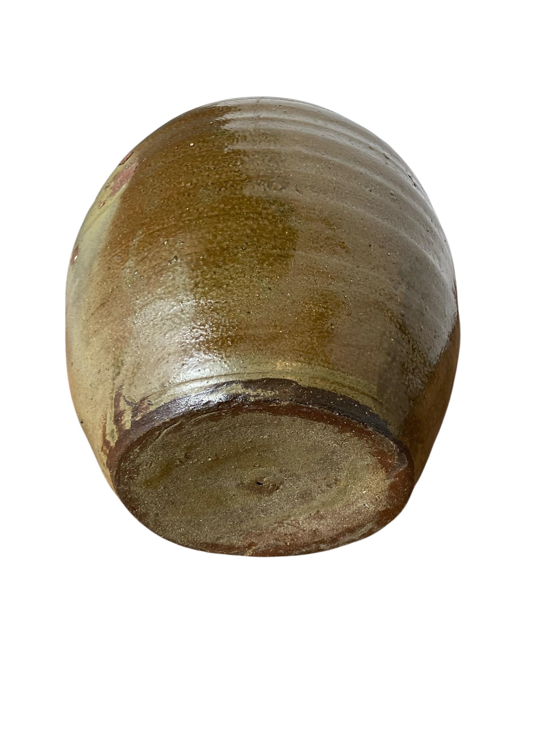 Rustic Mid Century Chinese Ceramic Pickling Jar Jade Green For Sale