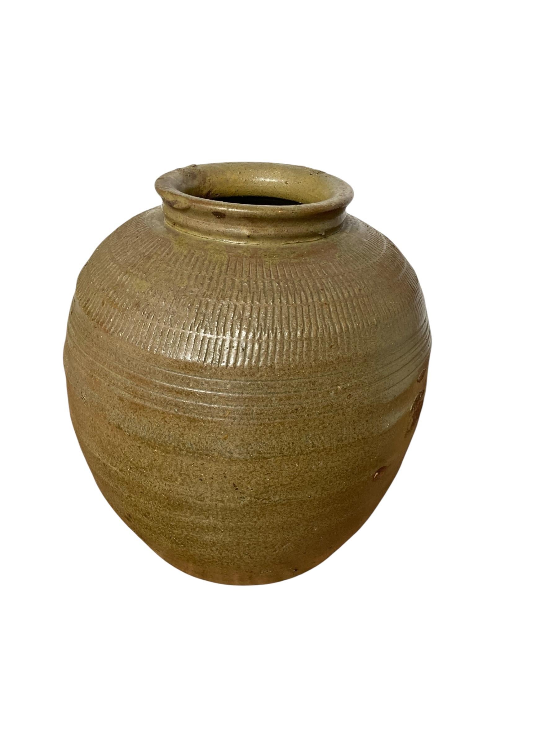 Pottery Mid Century Chinese Ceramic Pickling Jar Jade Green For Sale