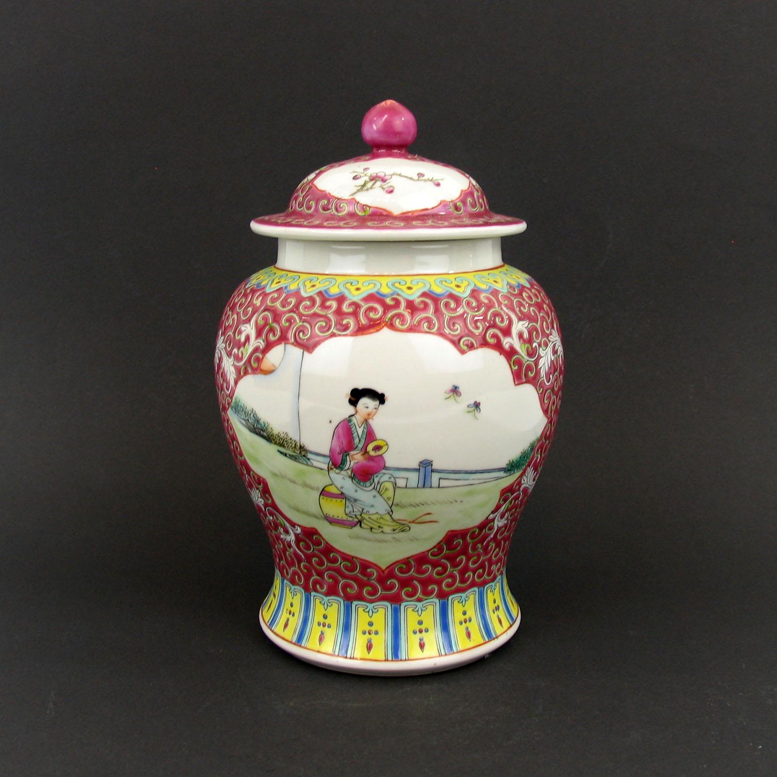 Japonisme Mid-Century Chinese Ceramic Urn with Lid, Jiangxi For Sale