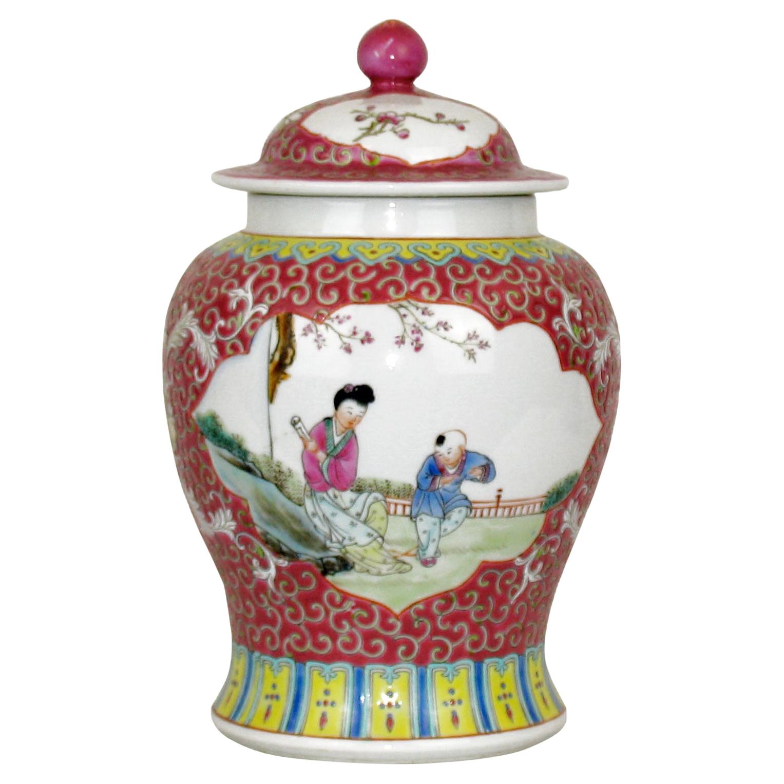 Mid-Century Chinese Ceramic Urn with Lid, Jiangxi For Sale