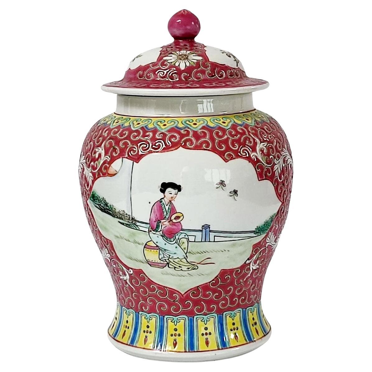 Mid-Century Chinese Ceramic Urn with Lid, Jiangxi For Sale