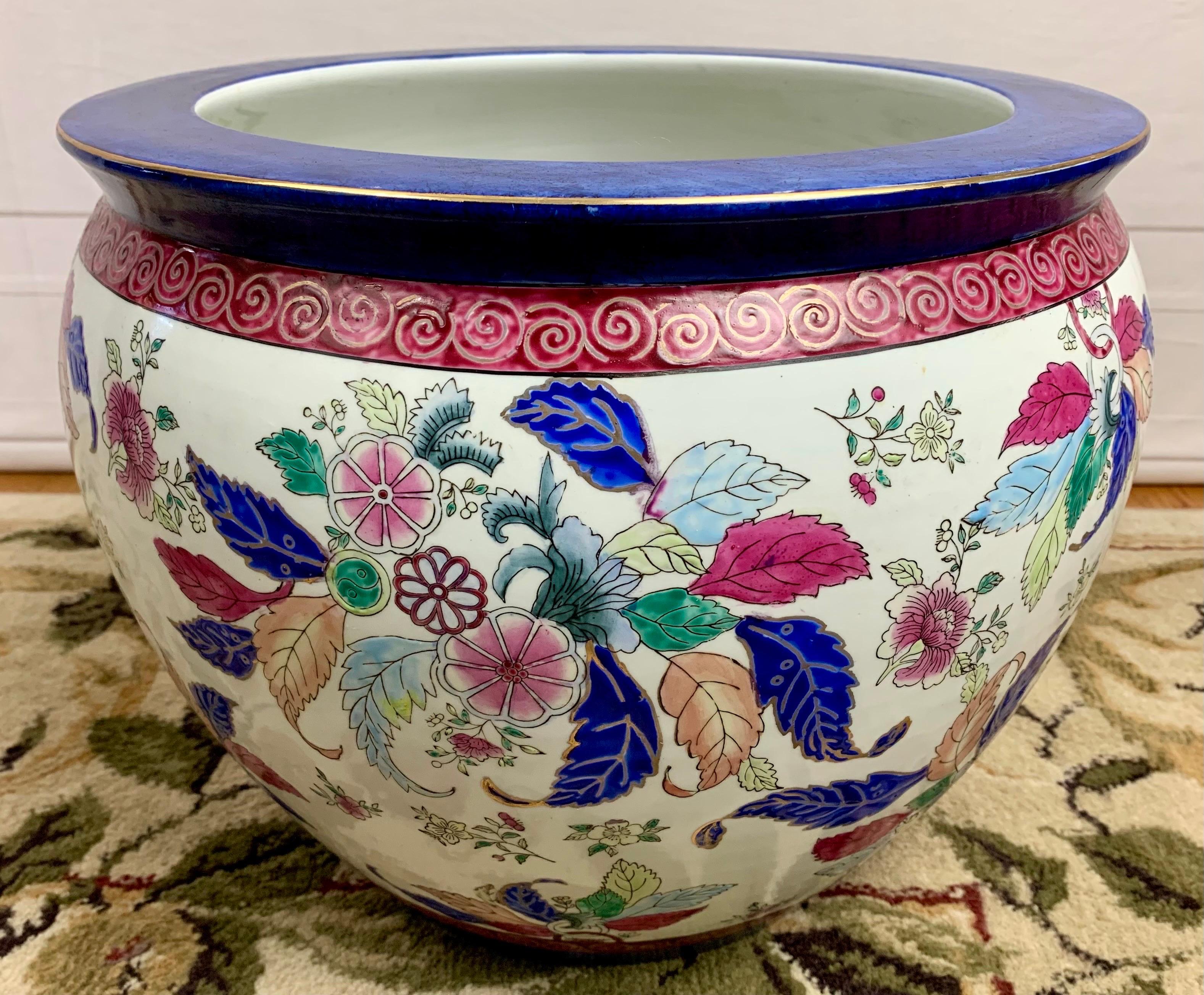 Mid-Century Chinese Chinoiserie Porcelain Fish Bowl For Sale 5