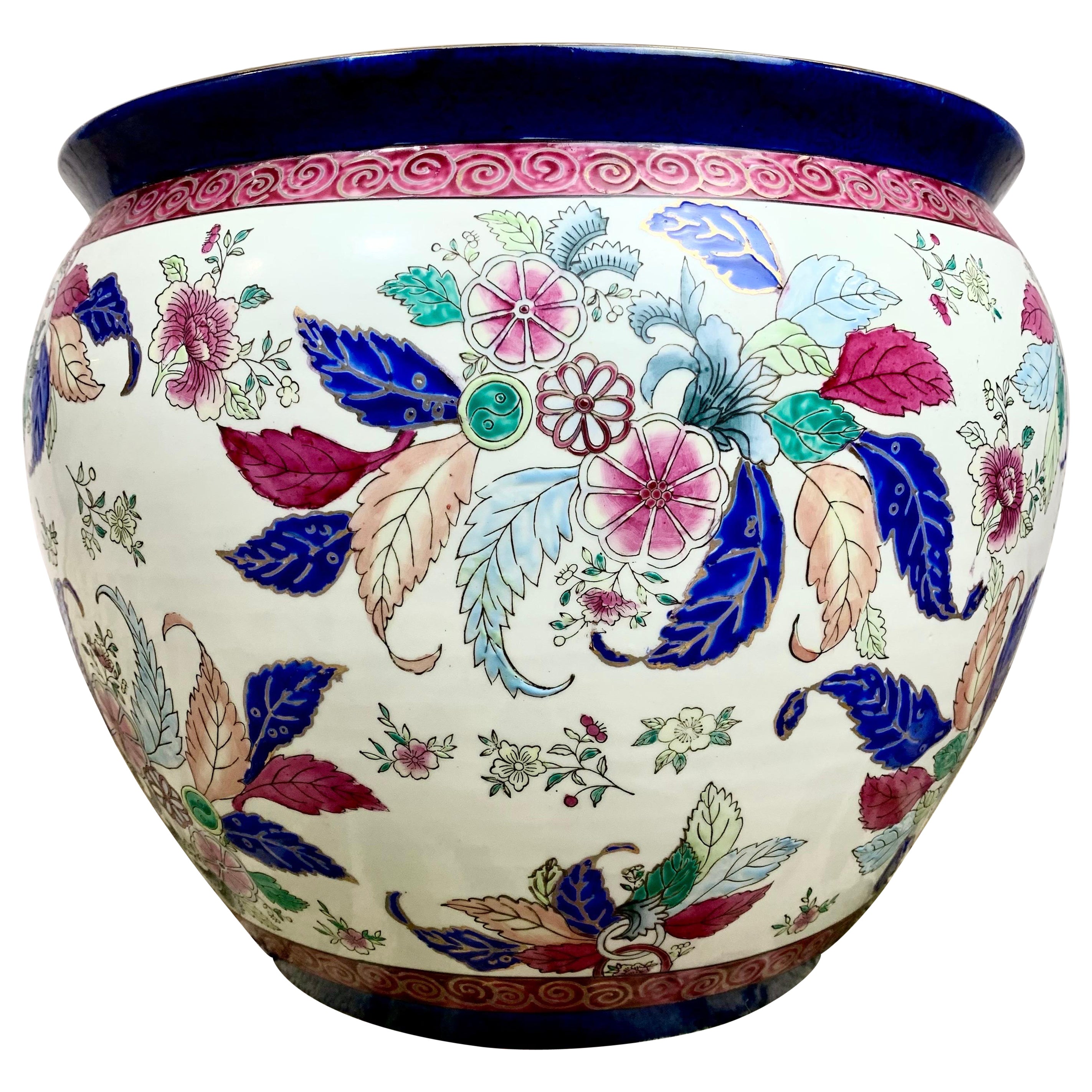 Mid-Century Chinese Chinoiserie Porcelain Fish Bowl For Sale