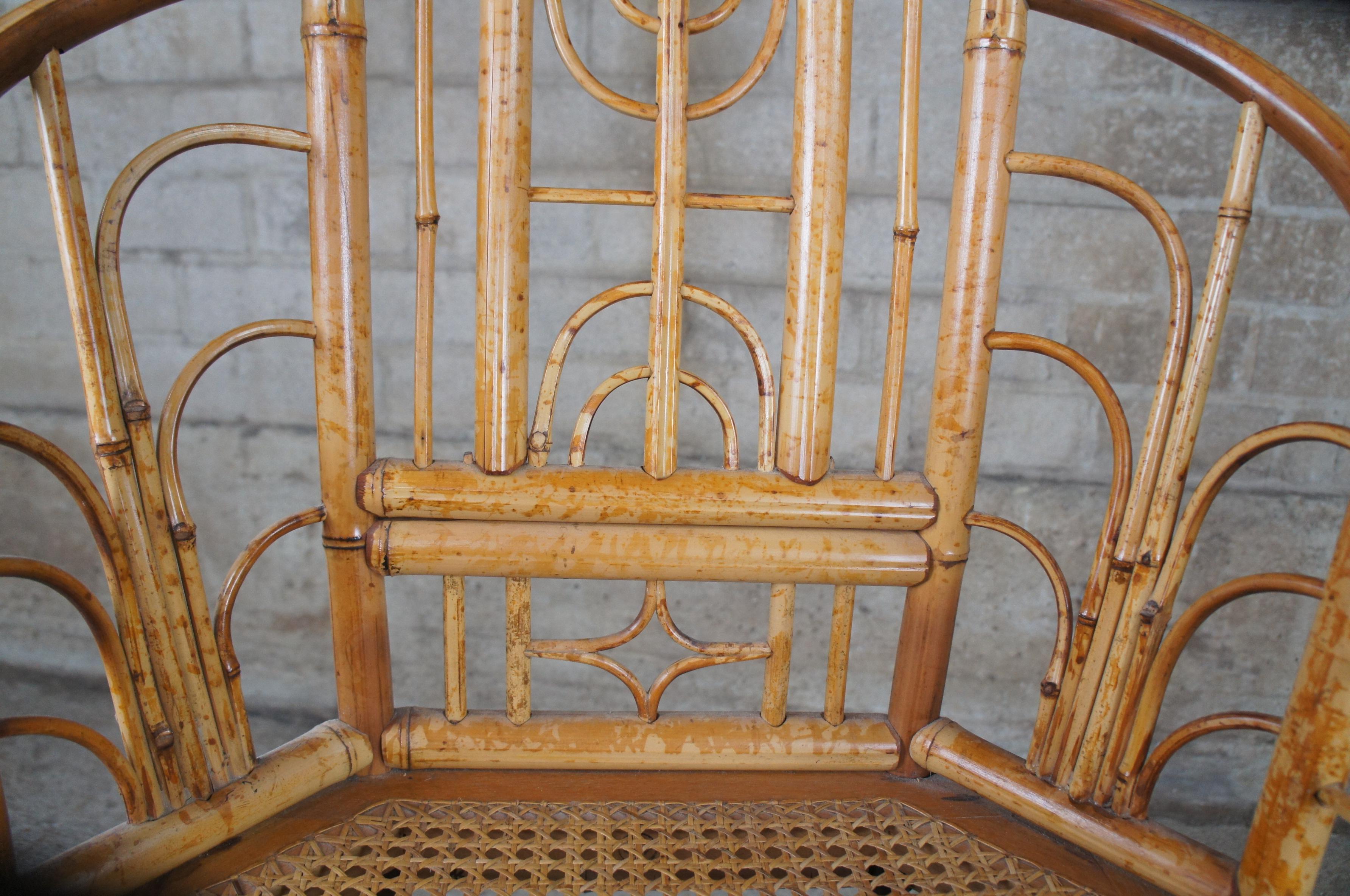 Mid Century Chinese Chippendale Bamboo Bentwood Cane Horseshoe Chair Chinoiserie 5