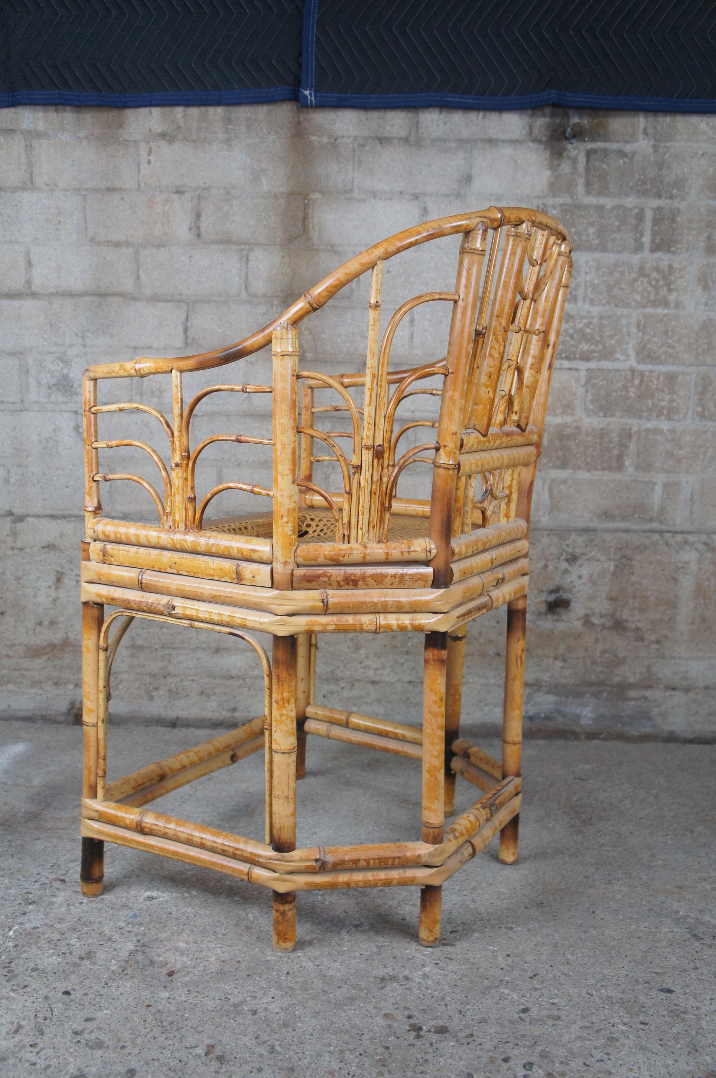 Mid-20th Century Mid Century Chinese Chippendale Bamboo Bentwood Cane Horseshoe Chair Chinoiserie