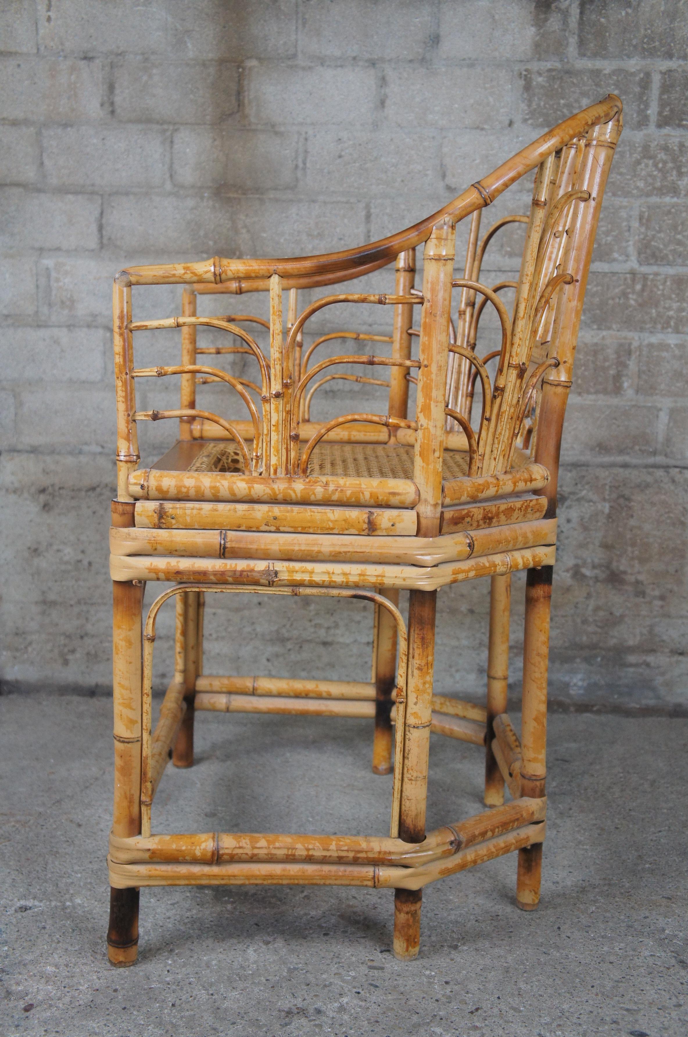 Mid Century Chinese Chippendale Bamboo Bentwood Cane Horseshoe Chair Chinoiserie 1