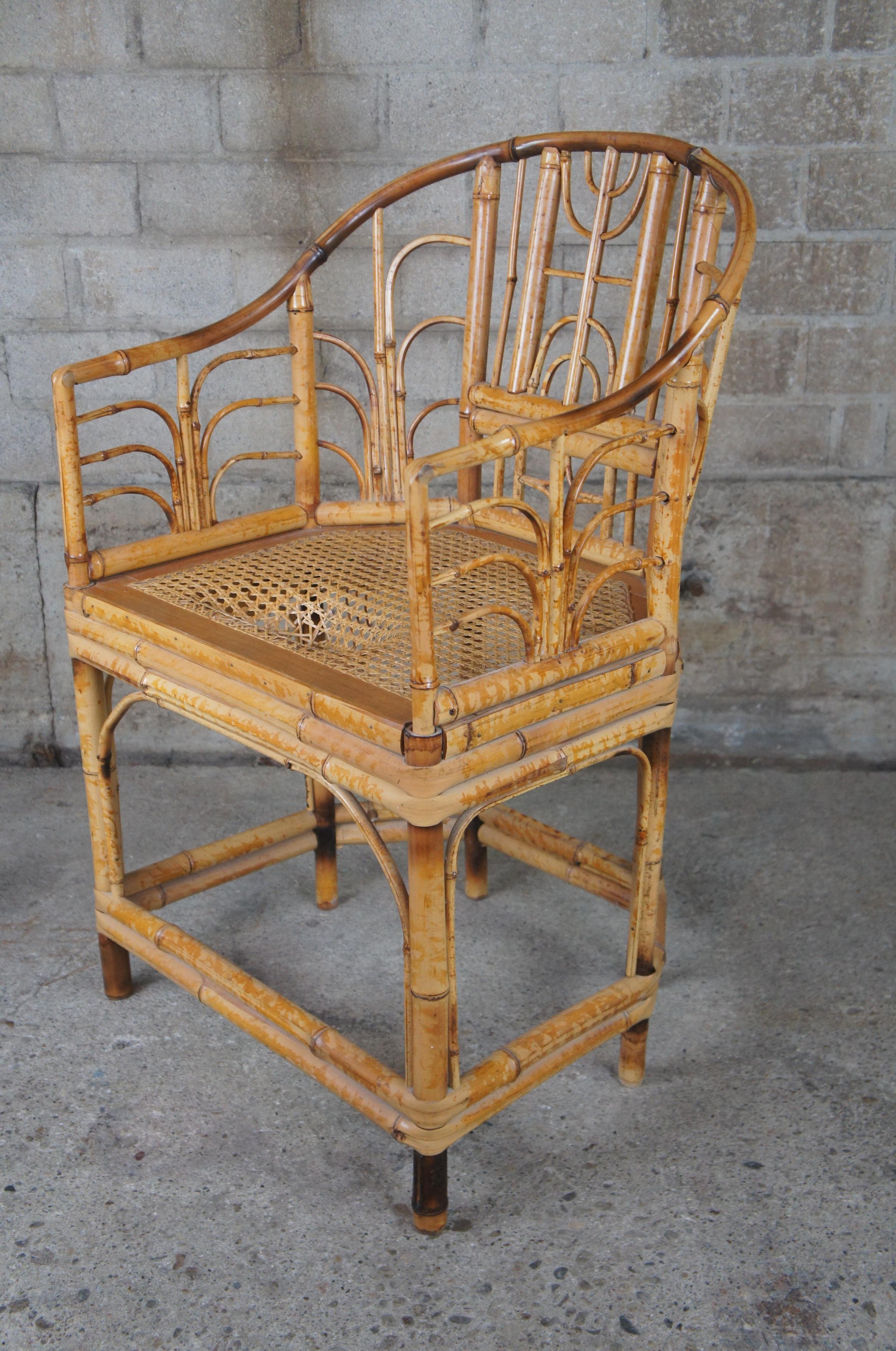 Mid Century Chinese Chippendale Bamboo Bentwood Cane Horseshoe Chair Chinoiserie 3