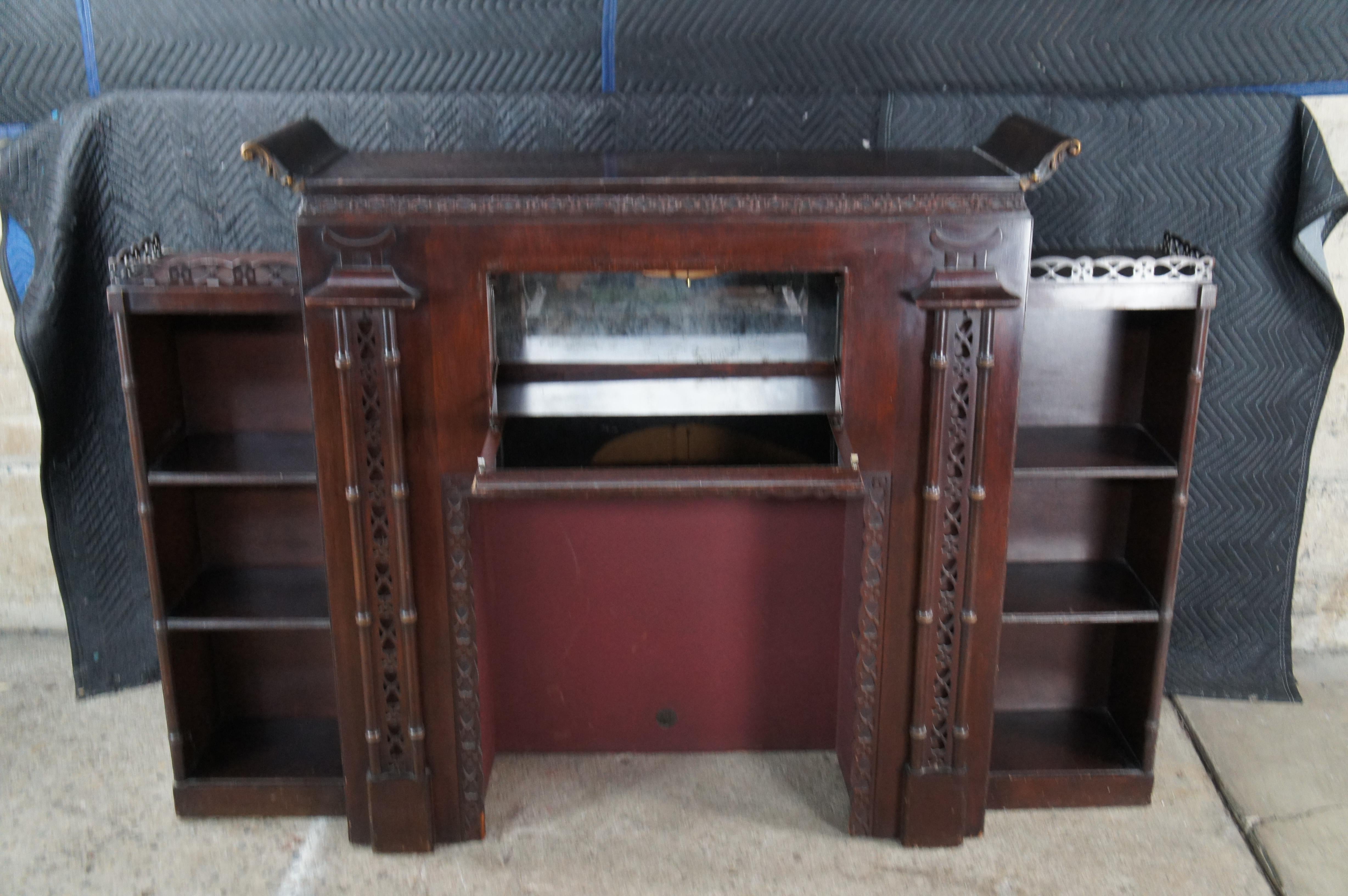 Mid Century Chinese Chippendale Mahagoni Kamin Mantel Bücherregal Sekretär 70