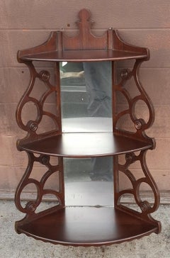 Early 20th Century Chinese Chippendale Mirrored Mahogany Corner Wall Shelf
