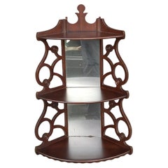 Early 20th Century Chinese Chippendale Mirrored Mahogany Corner Wall Shelf