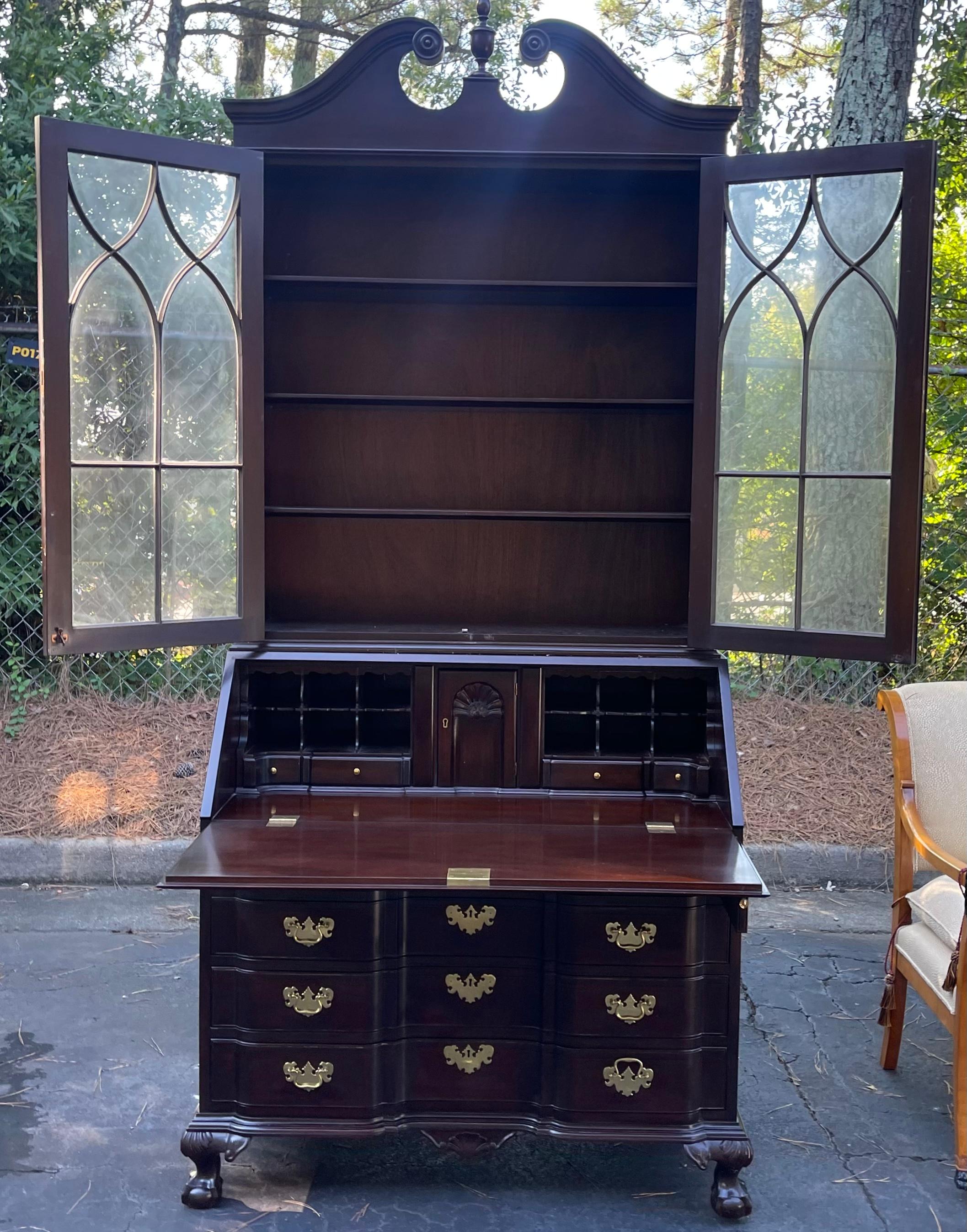 Mid-Century Chinese Chippendale Style Ball and Claw Secretary by Biggs Furniture For Sale 4