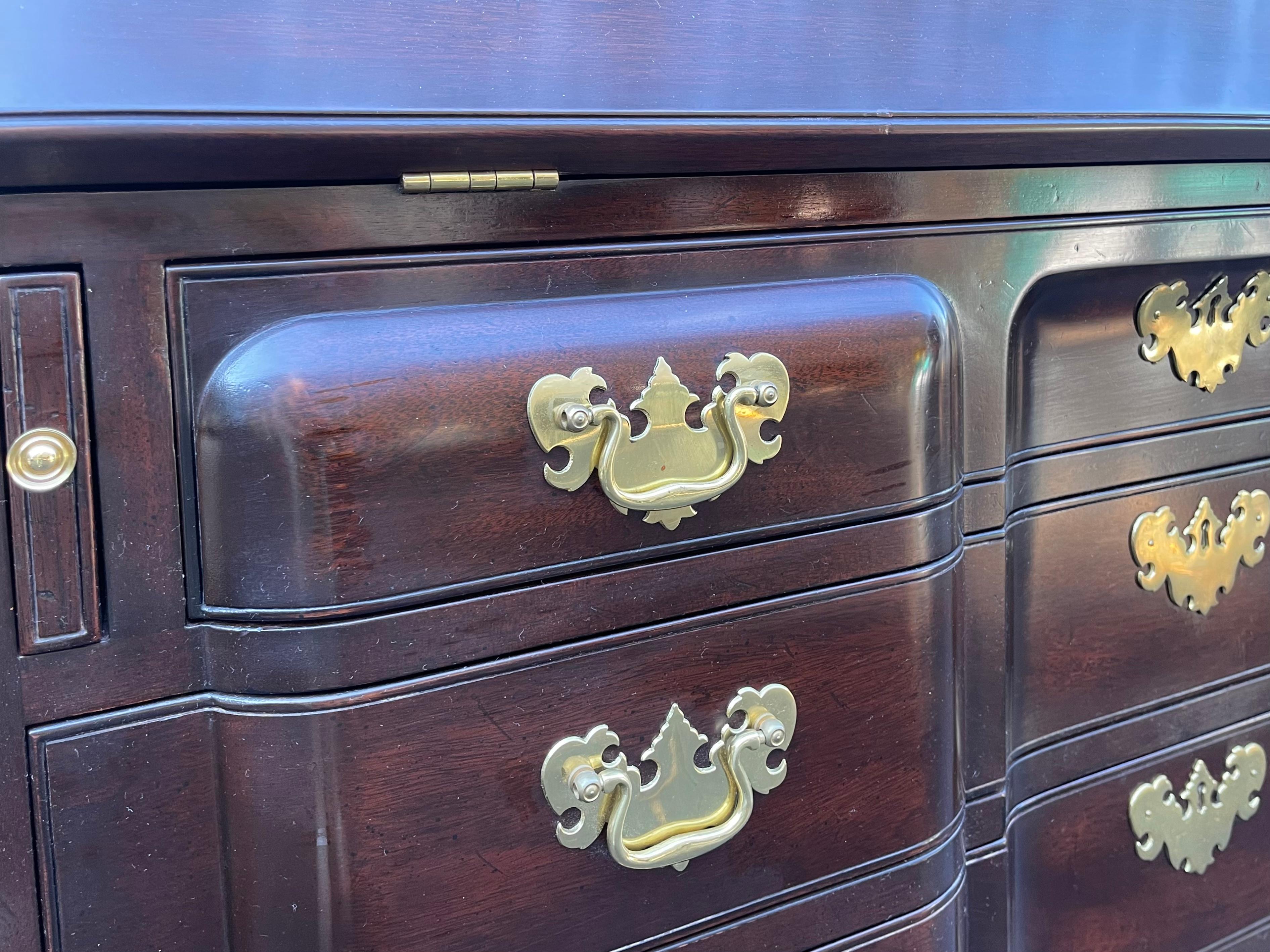 Brass Mid-Century Chinese Chippendale Style Ball and Claw Secretary by Biggs Furniture For Sale