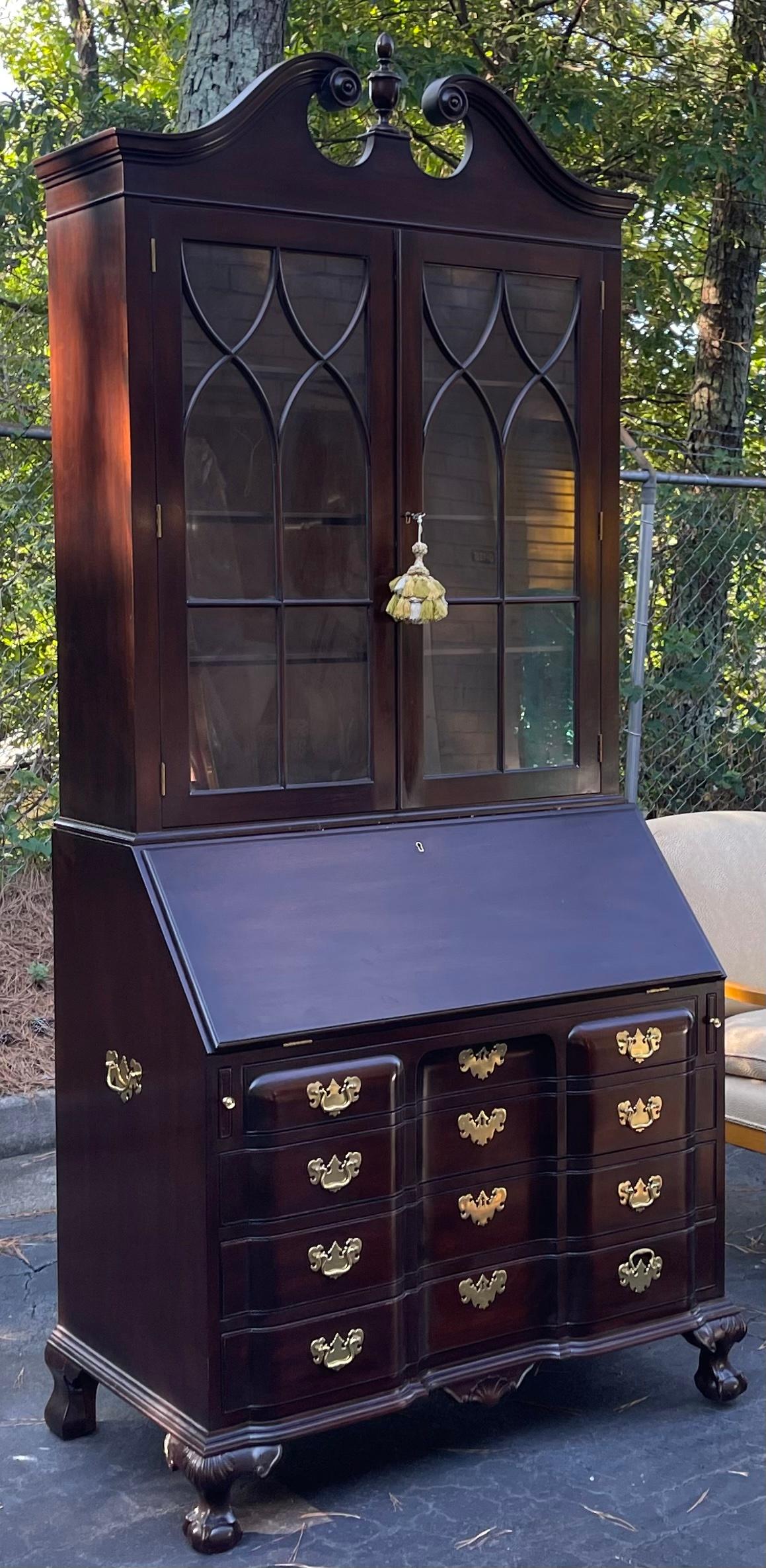 Mid-Century Chinese Chippendale Style Ball and Claw Secretary by Biggs Furniture For Sale 1