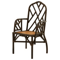 Midcentury Chinese Chippendale Style Bamboo Armchair with Cane Seat