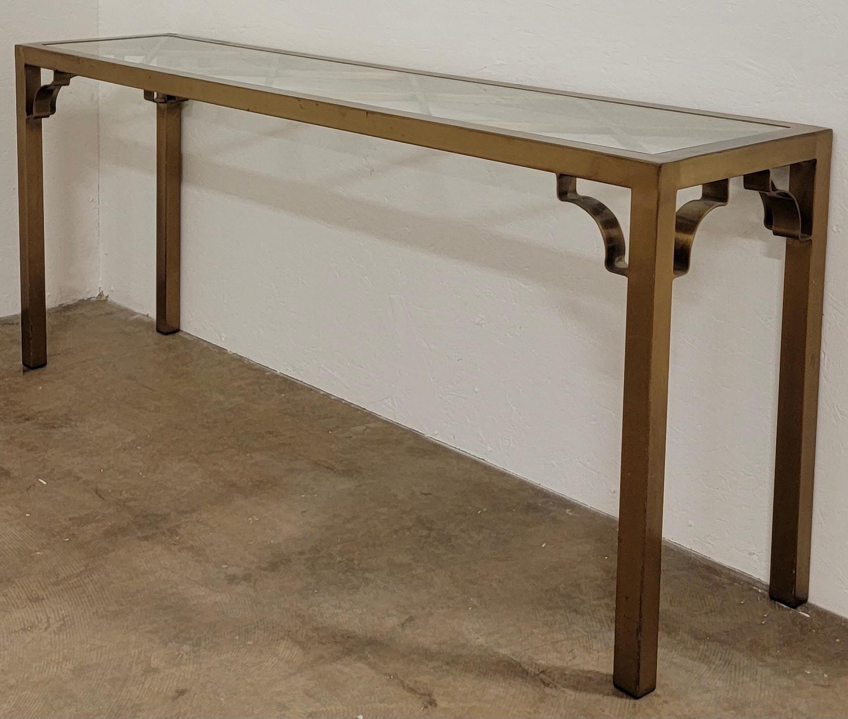 Mid-Century Chinese Chippendale Style Brass Console Table Att. to Mastercraft 2