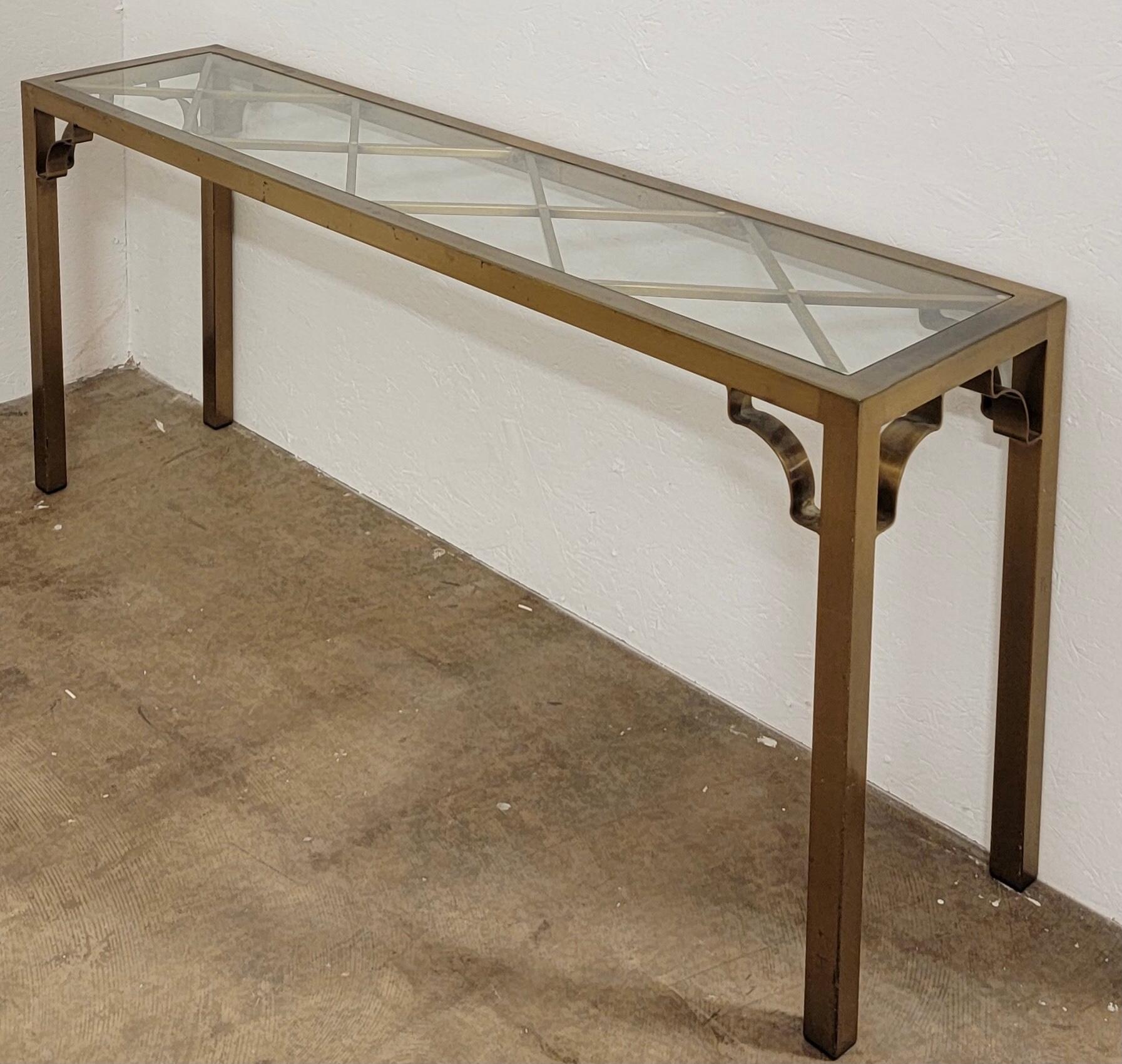 Mid-Century Chinese Chippendale Style Brass Console Table Att. to Mastercraft 3