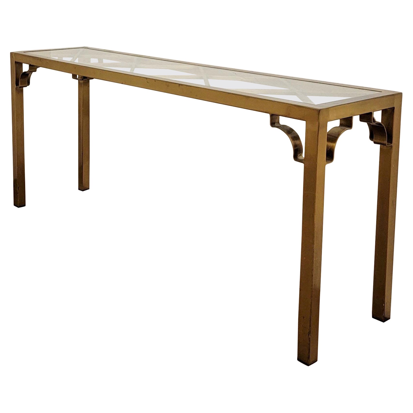 Mid-Century Chinese Chippendale Style Brass Console Table Att. to Mastercraft