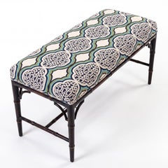 Mid-Century Chinese Chippendale Style Carved Faux Bamboo Bench Ottoman