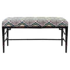 Mid-Century Chinese Chippendale Style Carved Faux Bamboo Bench Ottoman