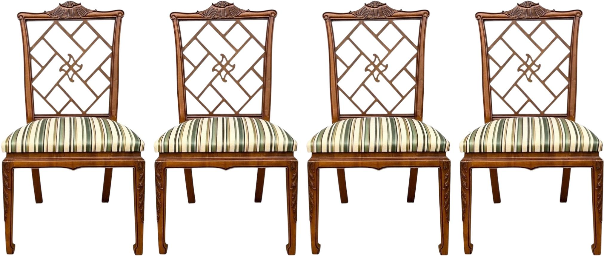 Mitte des Jahrhunderts Chinesisch Chippendale Stil geschnitzt Pagode Dining Side Chairs - S/4 im Angebot 5