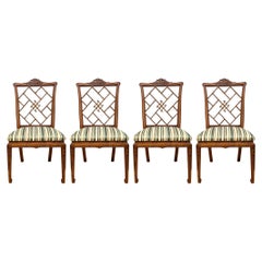 Mid-Century Chinese Chippendale Style Carved Pagoda Dining Side Chairs - S/4