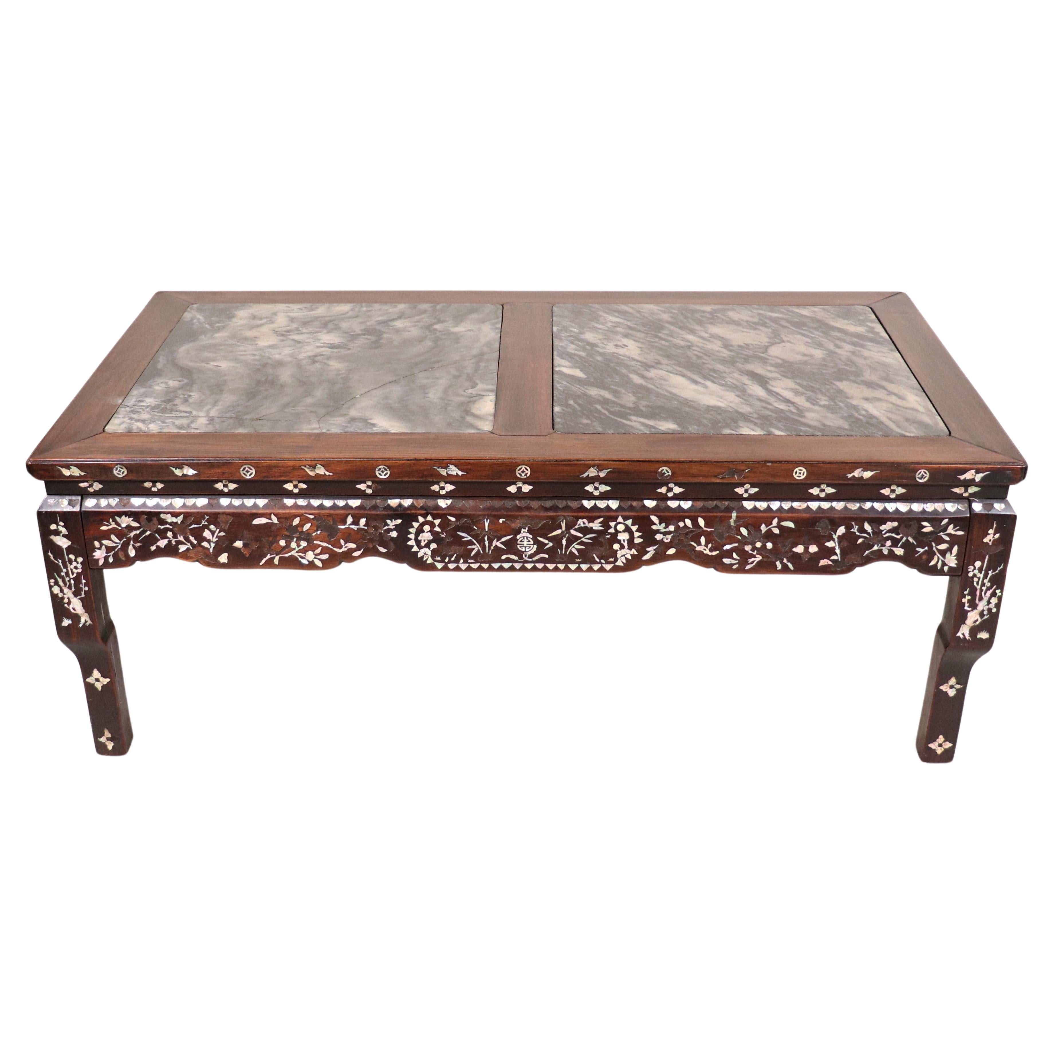 Mid-Century Chinese Coffee Table with Mother of Pearl Inlay  For Sale