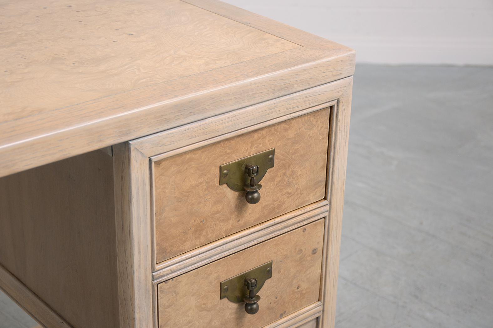 1960s Chinese Partners Desk: Walnut Craftsmanship with Modern White-Wash Finish In Good Condition In Los Angeles, CA