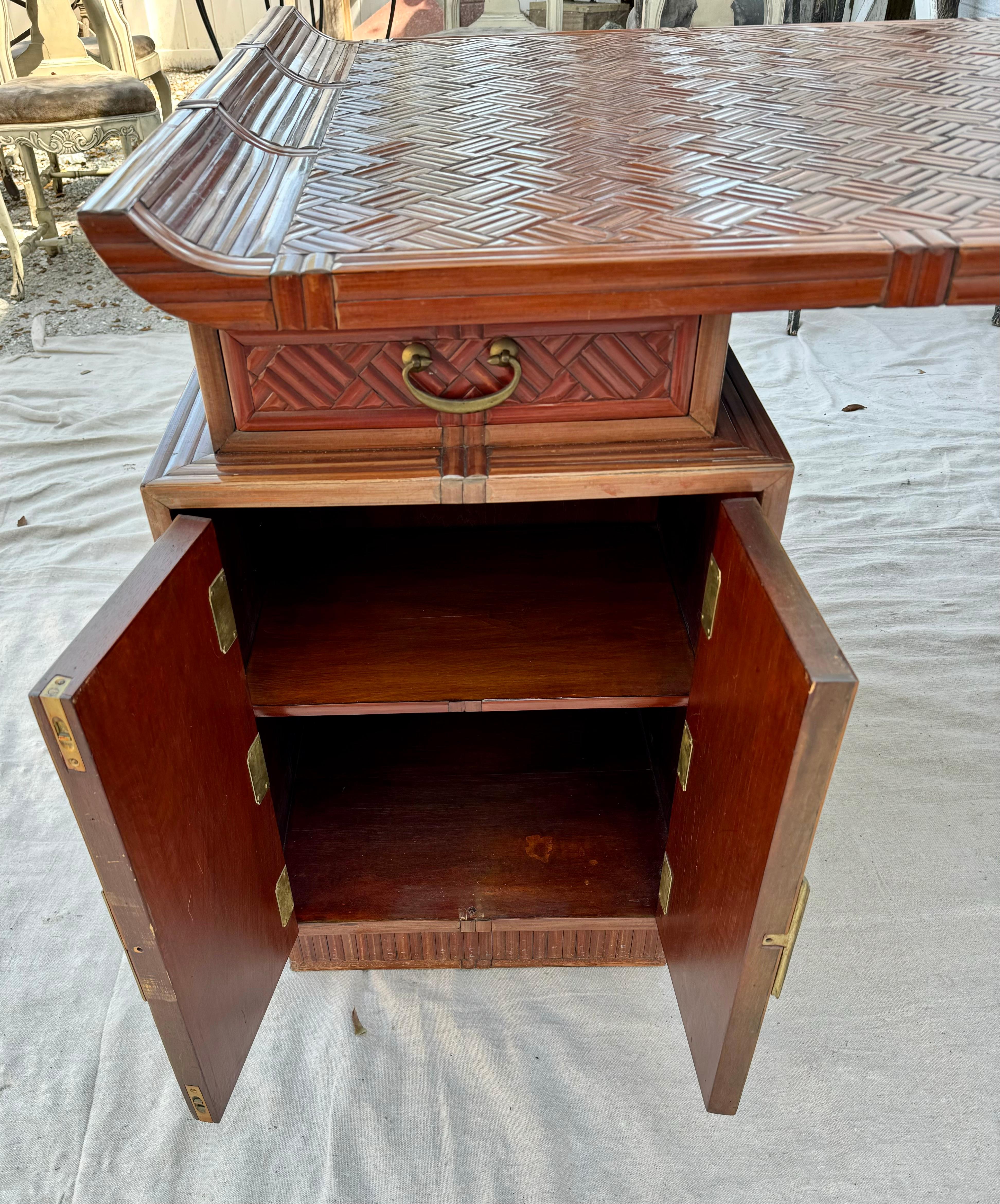 Mid Century Chinese Export Bamboo Rattan Partners Desk For Sale 7