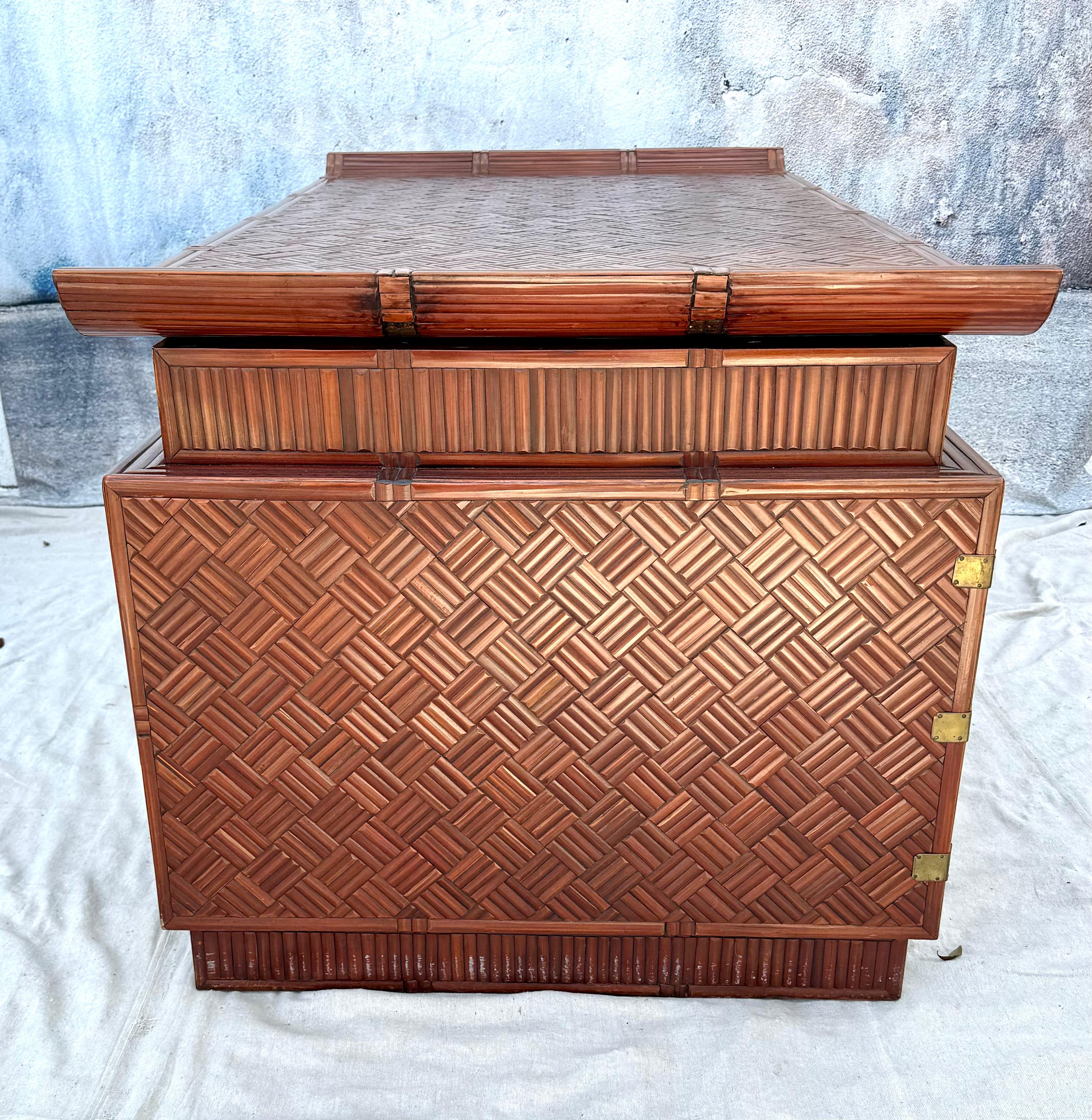 Mid Century Chinese Export Bamboo Rattan Partners Desk For Sale 5