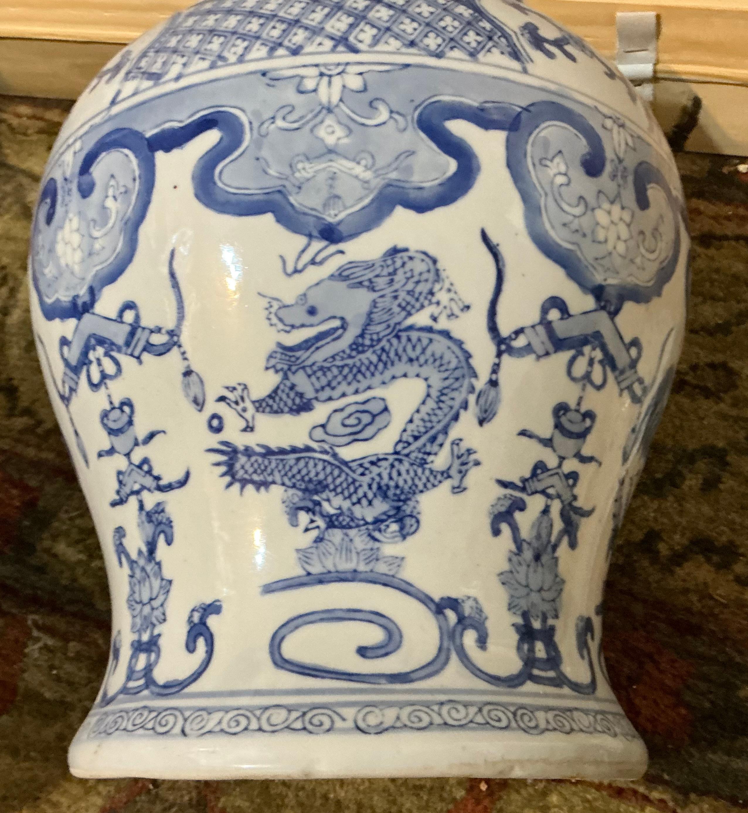 Mid-Century Chinese Export Blue And White Ceramic Pottery Ginger Jars - Pair For Sale 3