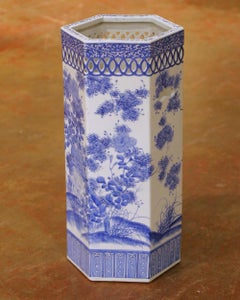Mid-Century Chinese Export Blue and White Porcelain Umbrella Stand