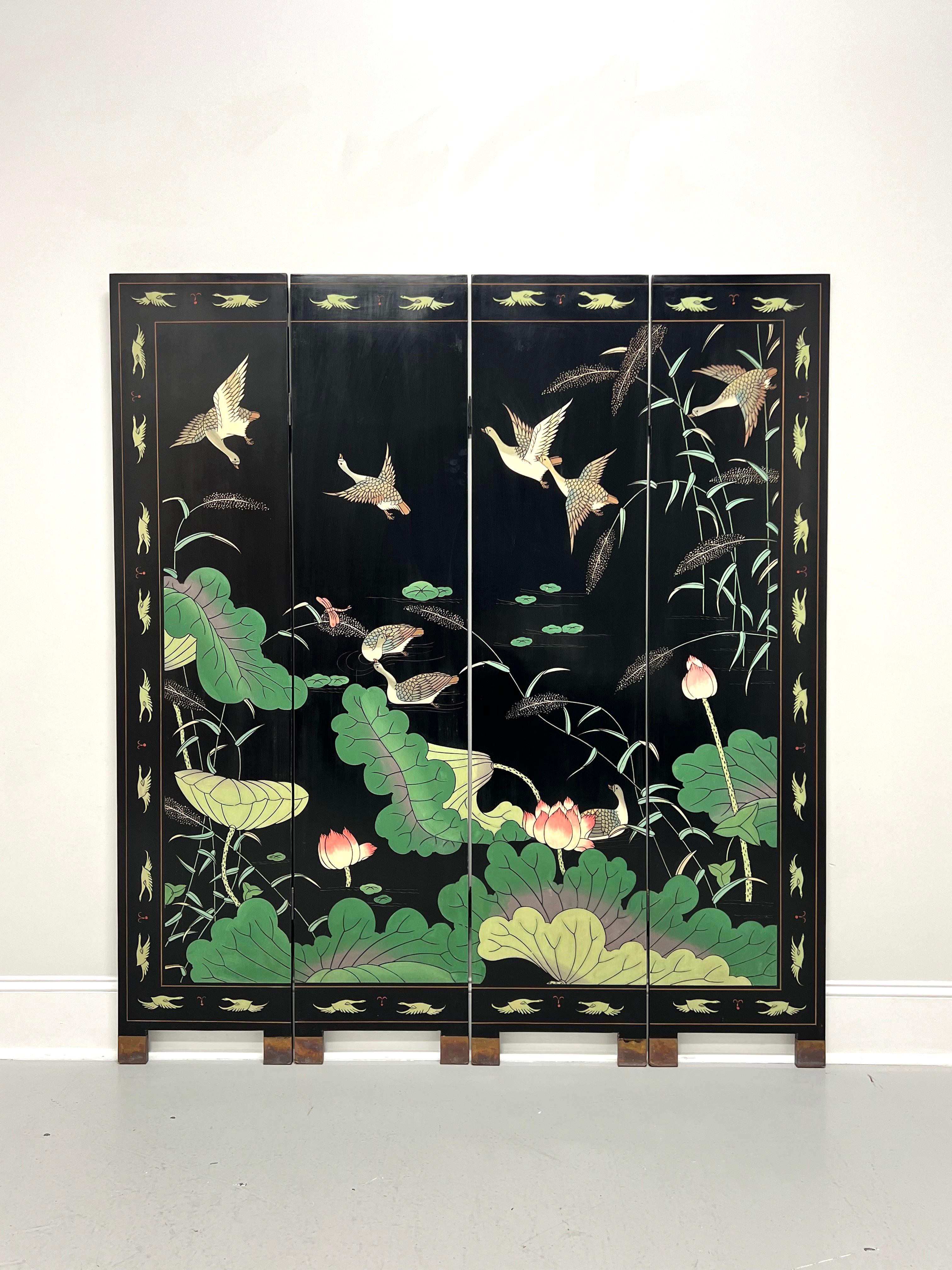 Mid Century Chinese Export Four Panel Coromandel Folding Screen Room Divider For Sale 3