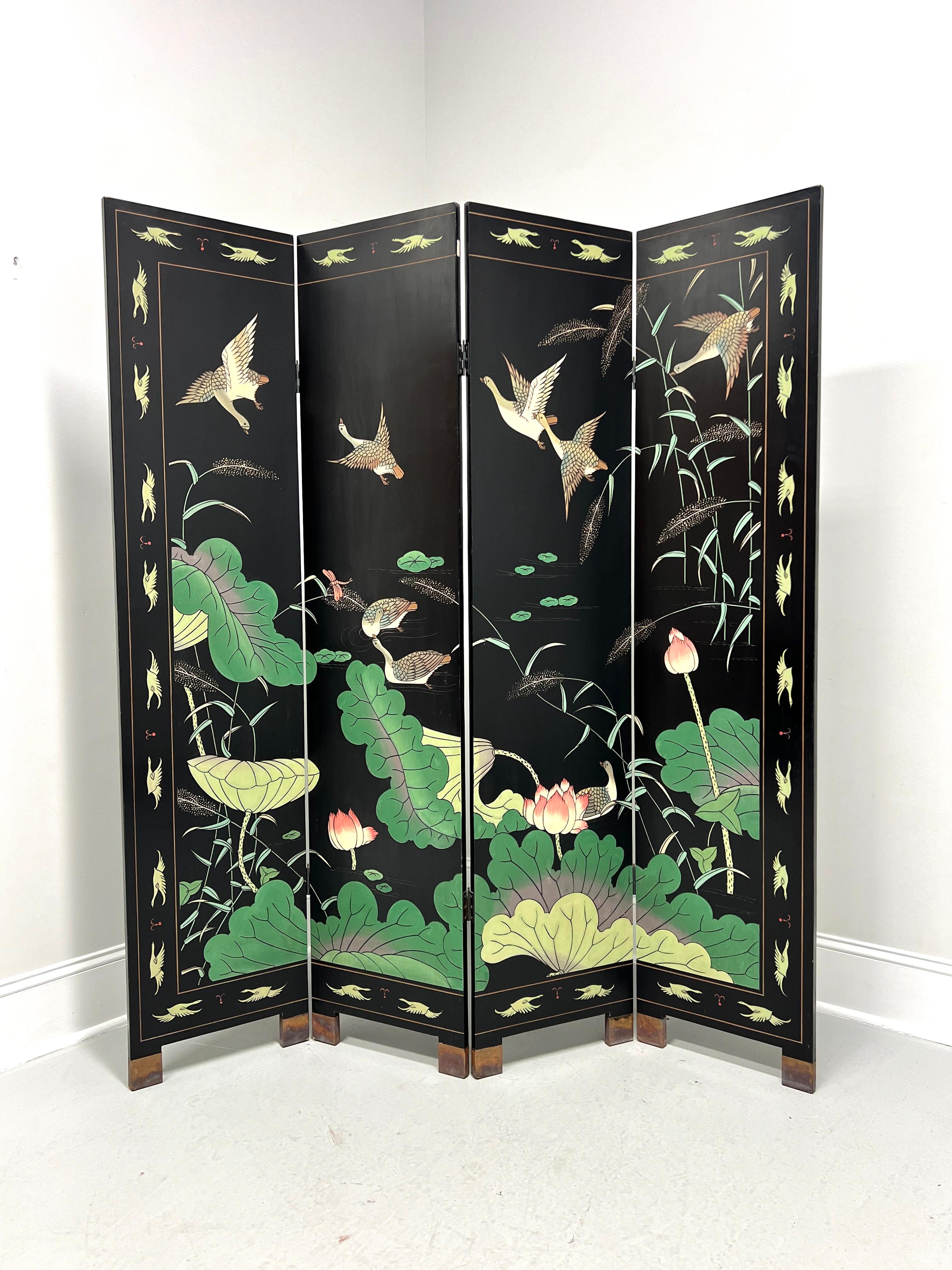 Mid Century Chinese Export Four Panel Coromandel Folding Screen Room Divider In Good Condition For Sale In Charlotte, NC